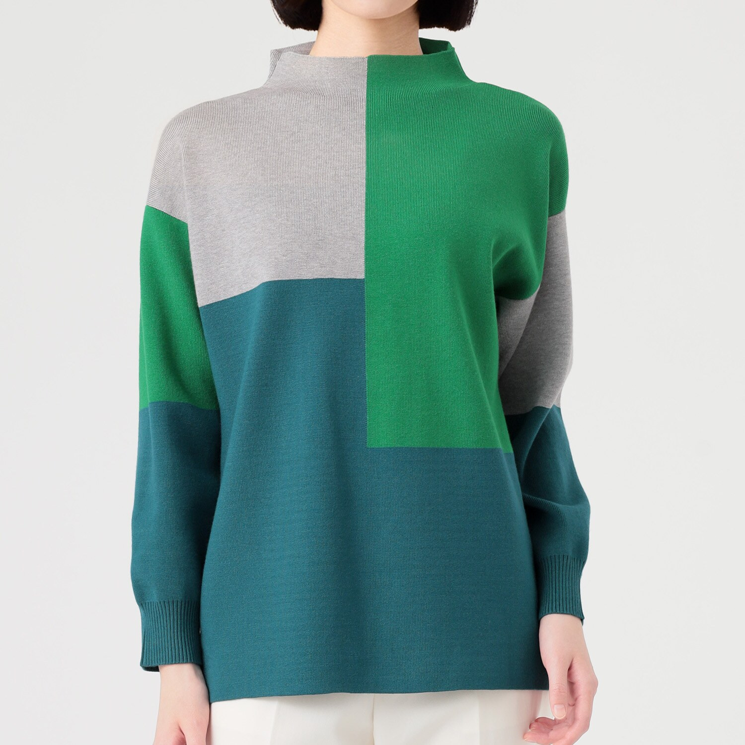 コイビトミサキ ブロッキング 配色ニット プルオーバー