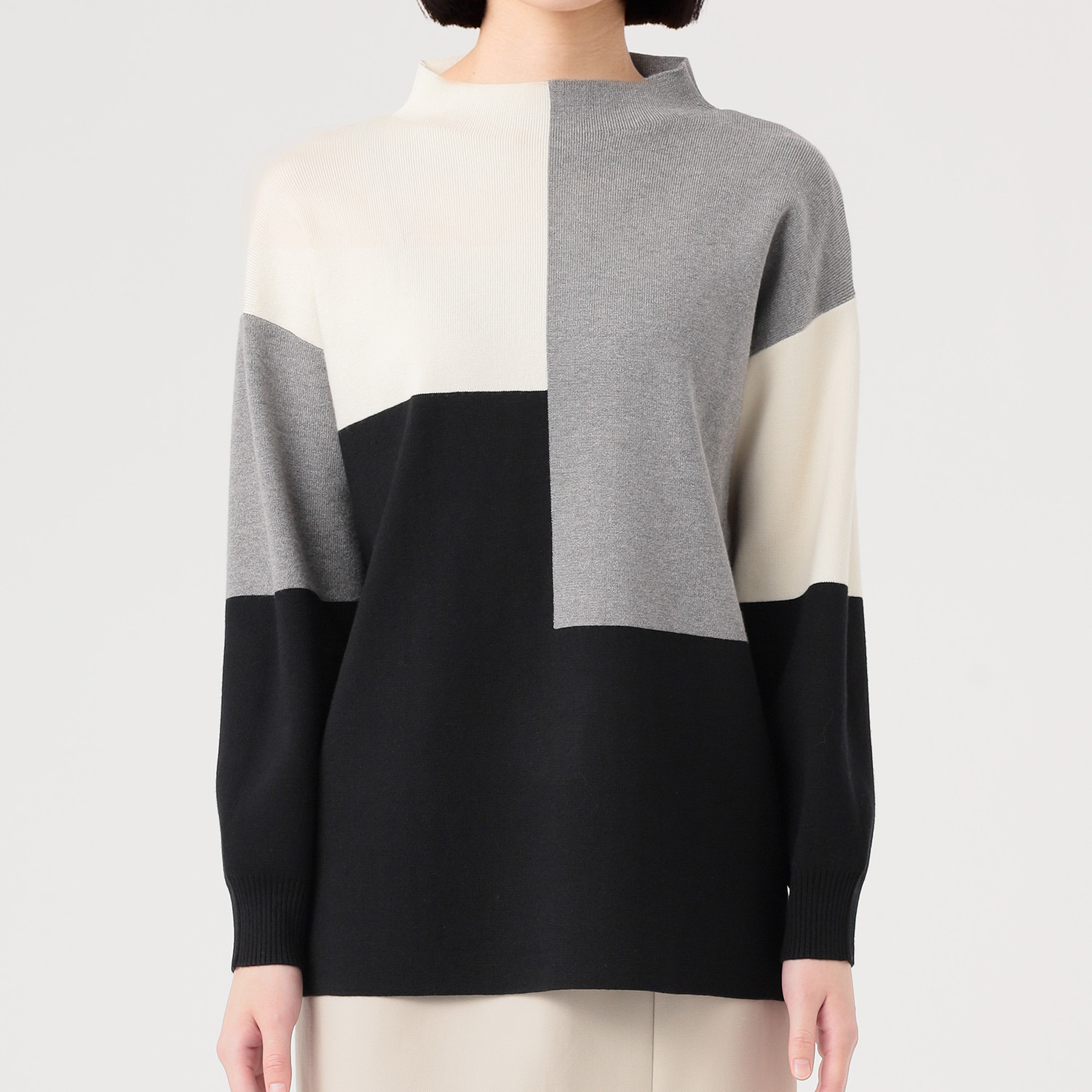 コイビトミサキ ブロッキング 配色ニット プルオーバー