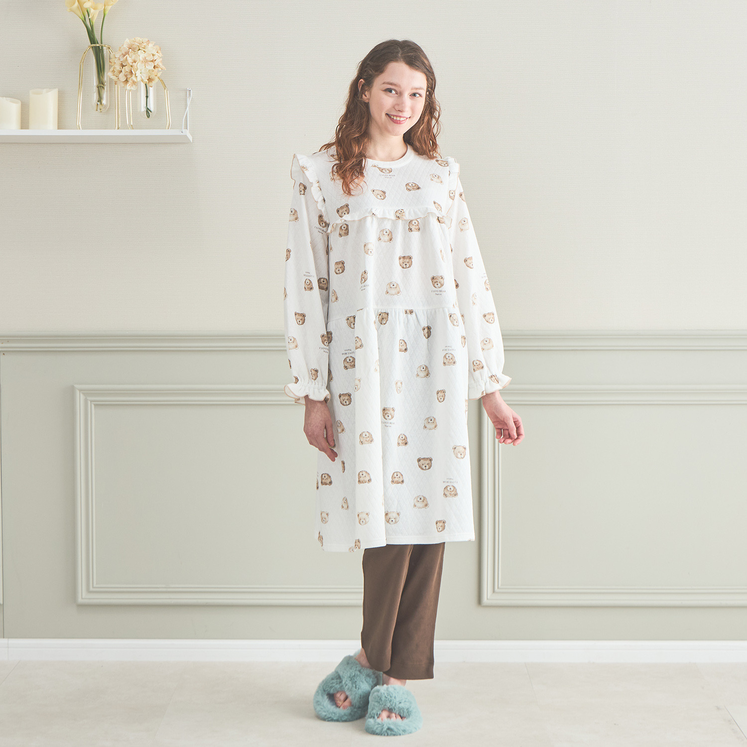 ナルエー 綿混・中綿入り接結 くまさん チュニックワンピース＆ 綿１００％スムース パンツ