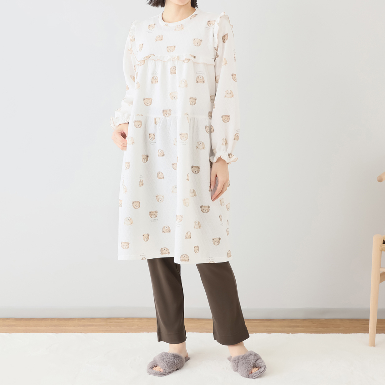 ナルエー 綿混・中綿入り接結 くまさん チュニックワンピース＆ 綿１００％スムース パンツ