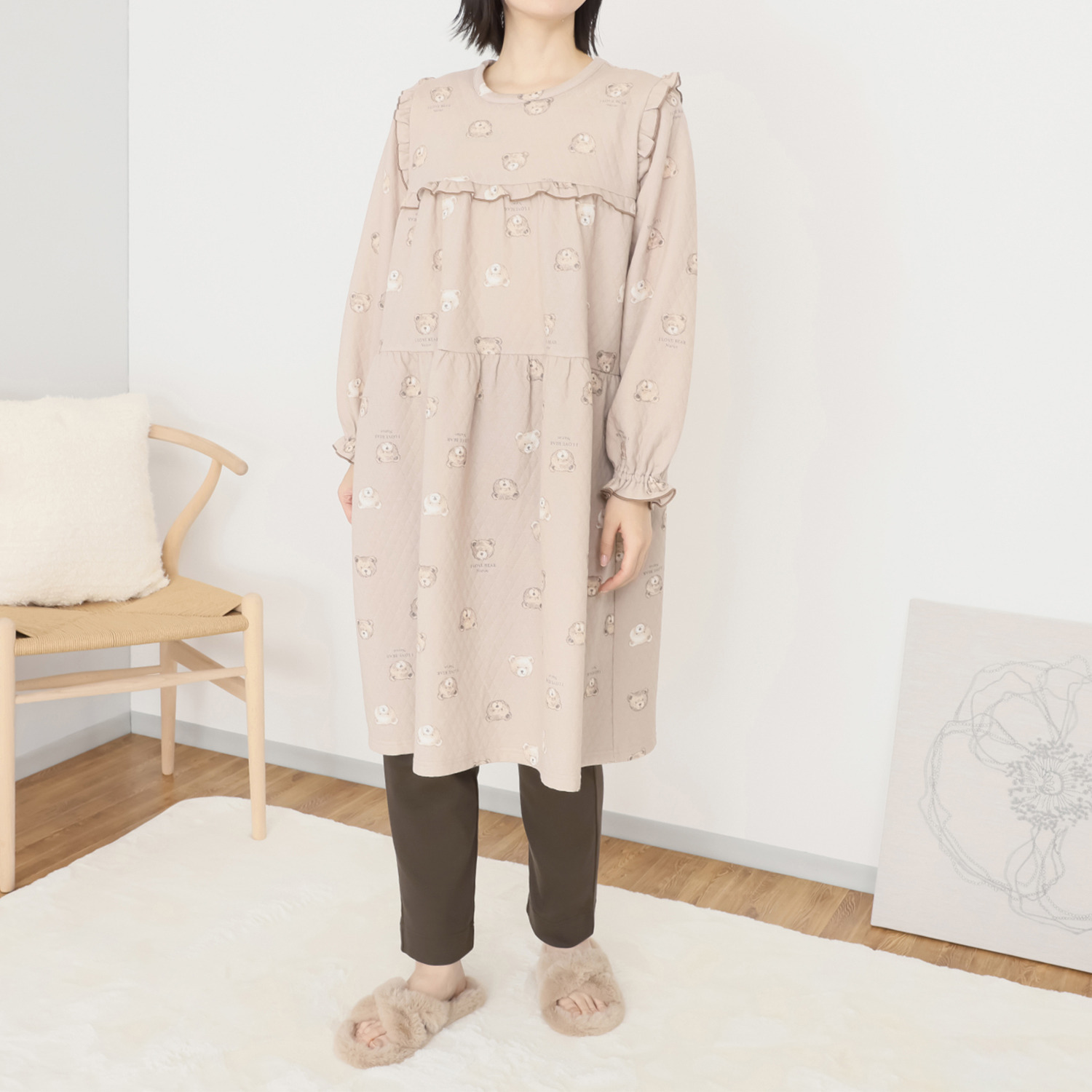 ナルエー 綿混・中綿入り接結 くまさん チュニックワンピース＆ 綿１００％スムース パンツ