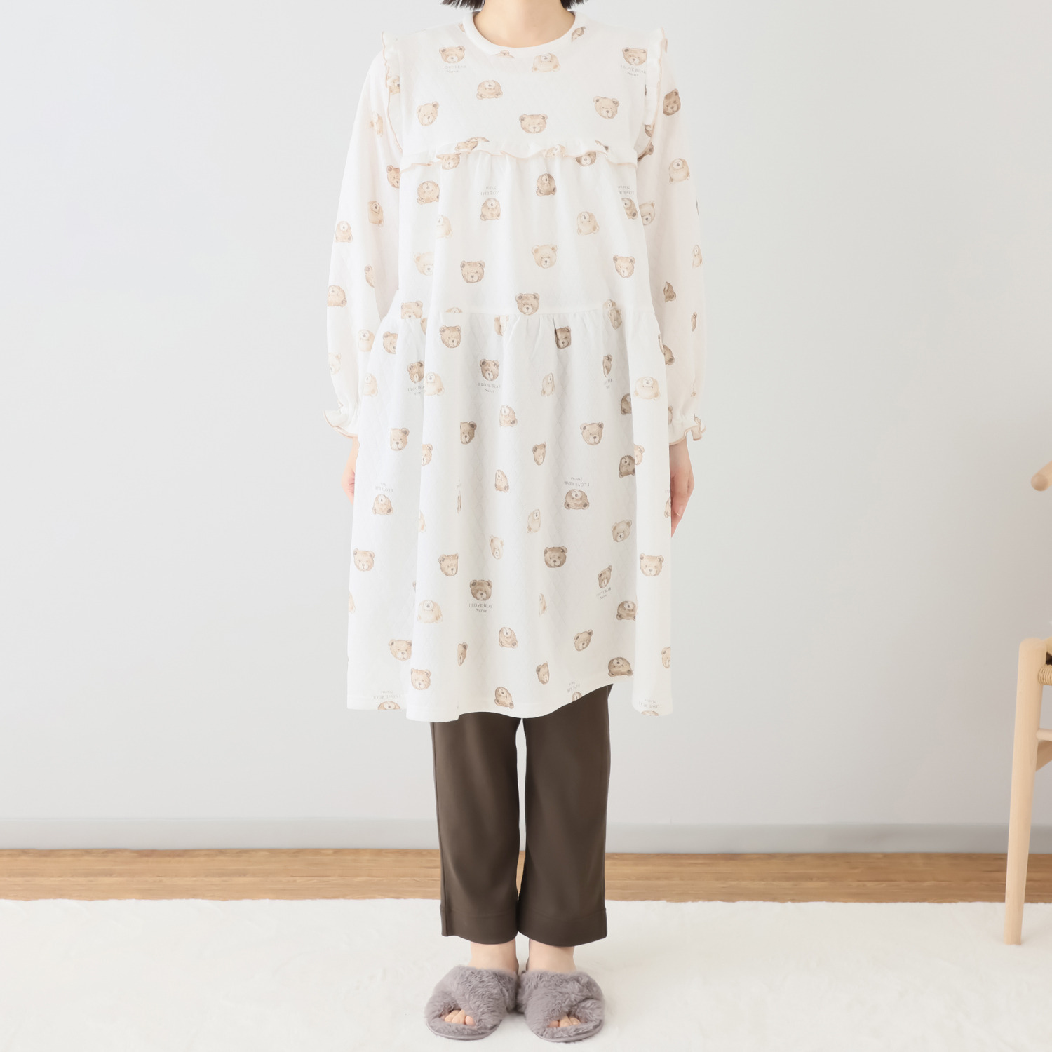 ナルエー 綿混・中綿入り接結 くまさん チュニックワンピース＆ 綿１００％スムース パンツ
