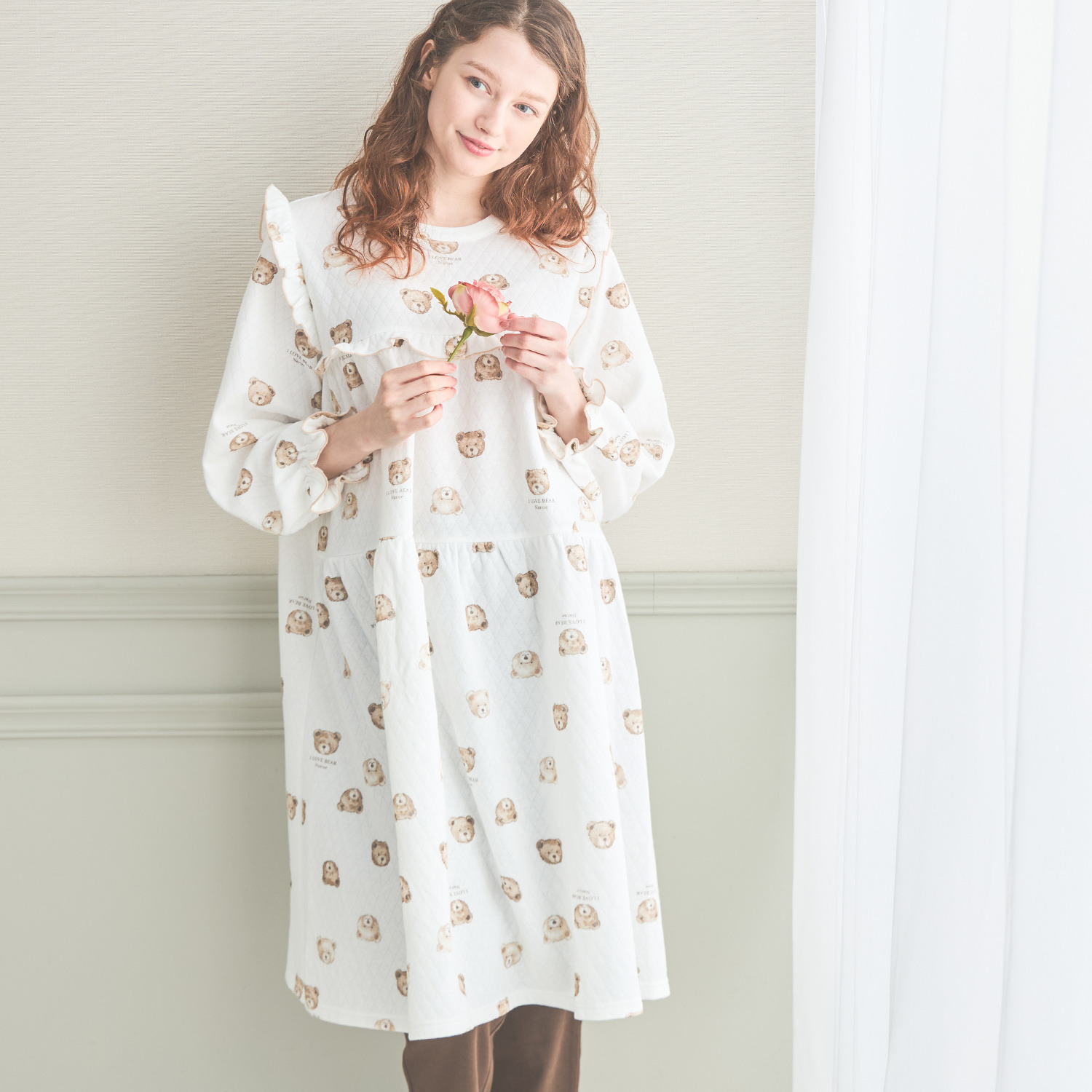 ナルエー 綿混・中綿入り接結 くまさん チュニックワンピース＆ 綿１００％スムース パンツ