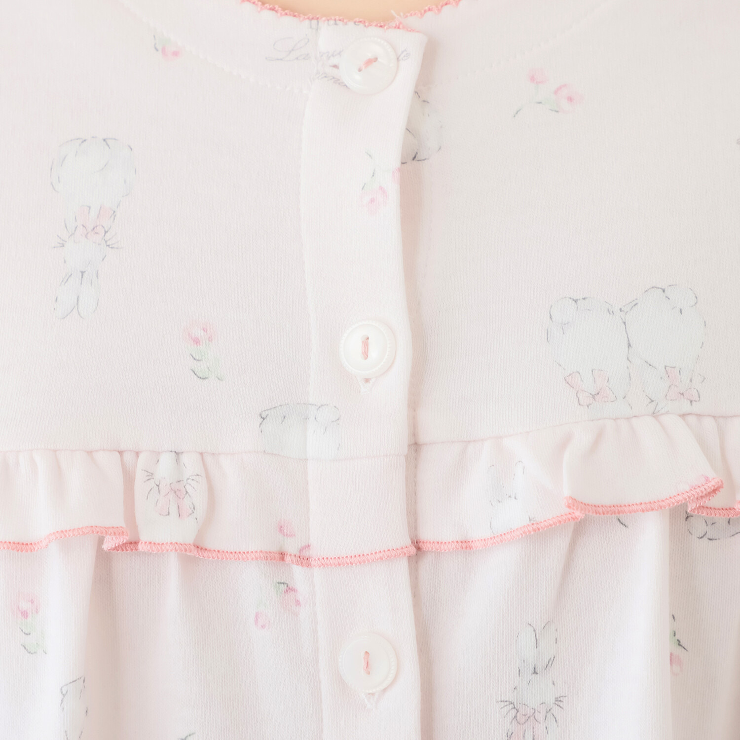 ナルエー 綿１００％スムース リボンうさぎの フリルパジャマ