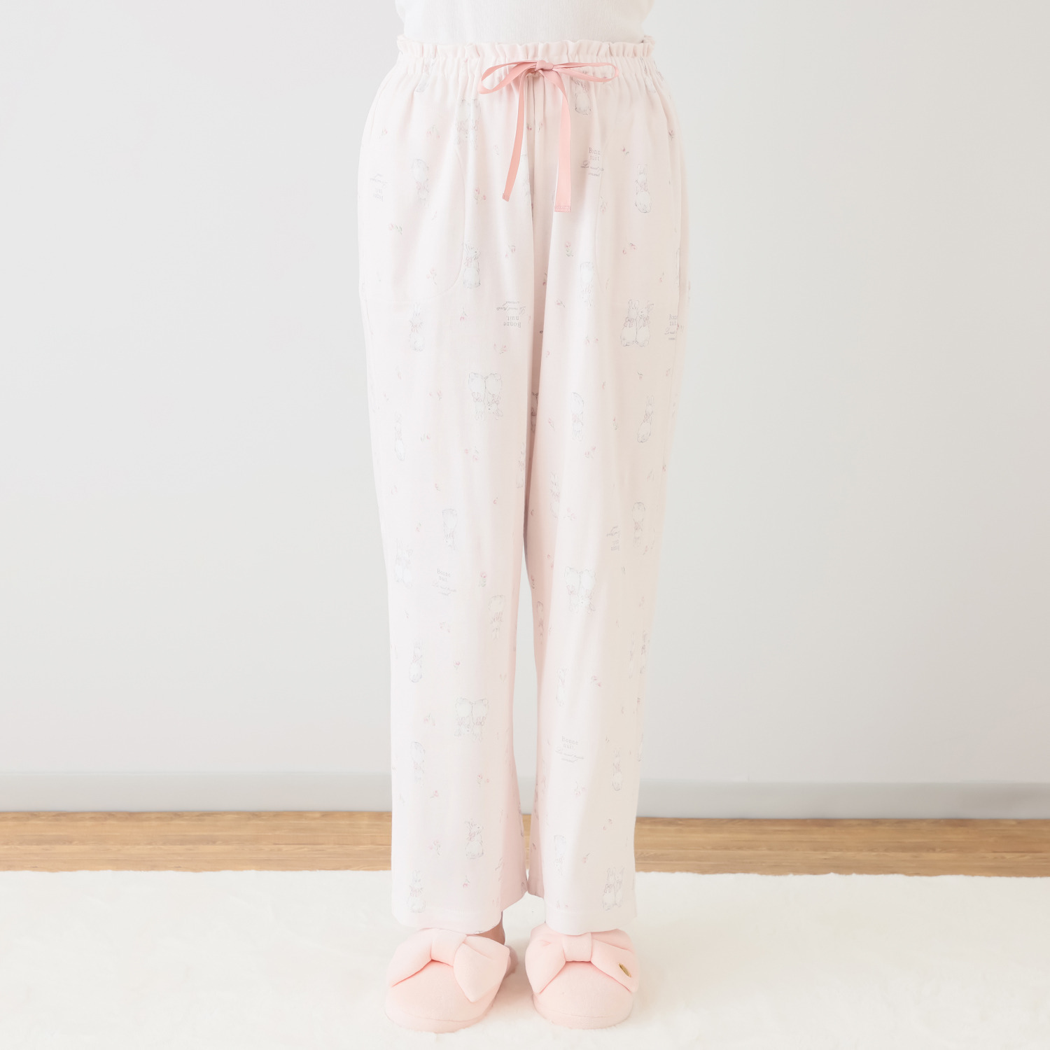 ナルエー 綿１００％スムース リボンうさぎの フリルパジャマ