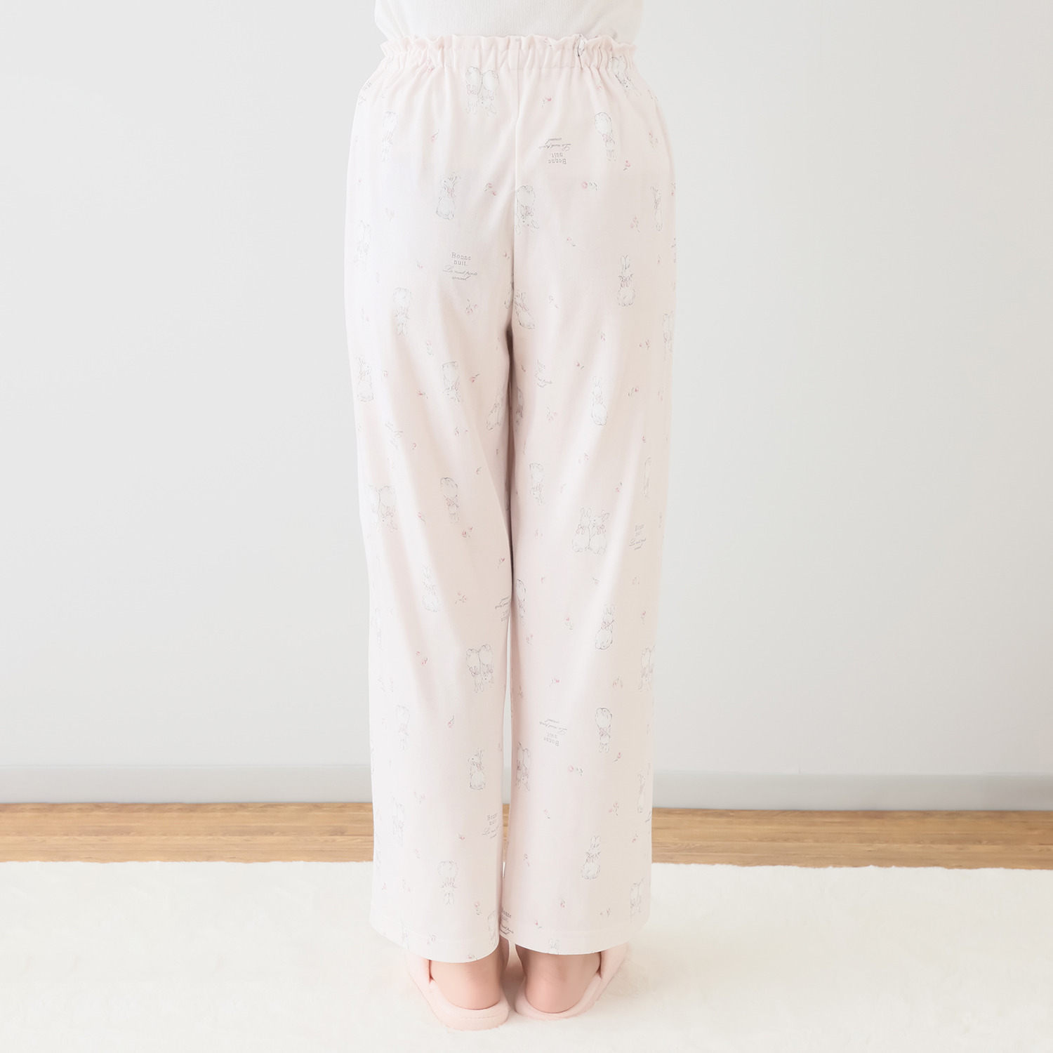 ナルエー 綿１００％スムース リボンうさぎの フリルパジャマ