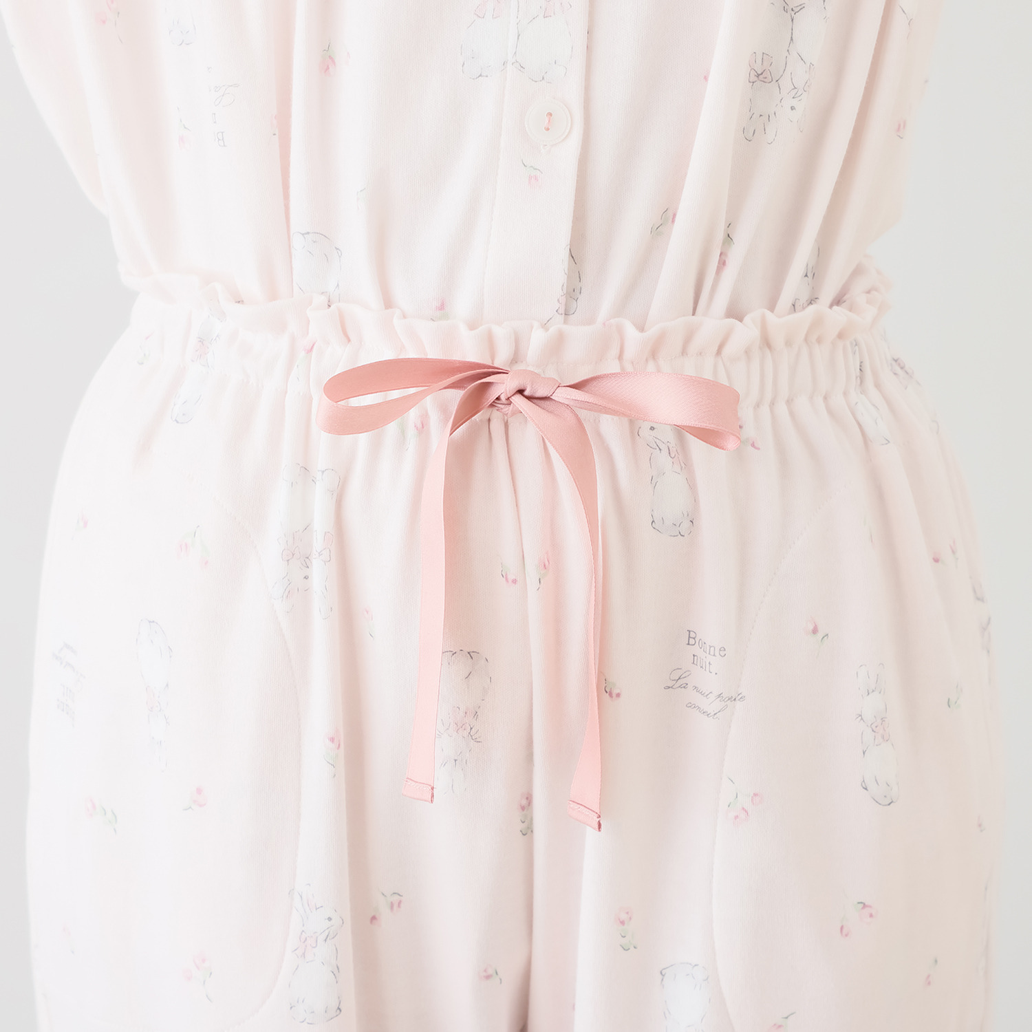 ナルエー 綿１００％スムース リボンうさぎの フリルパジャマ