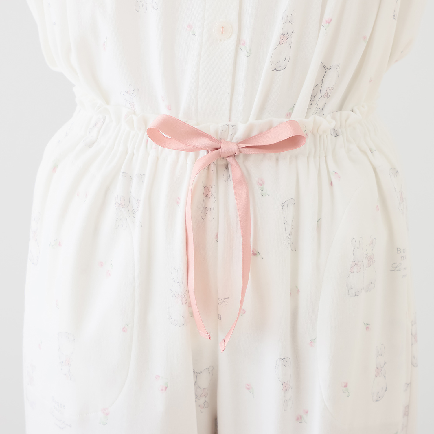 ナルエー 綿１００％スムース リボンうさぎの フリルパジャマ