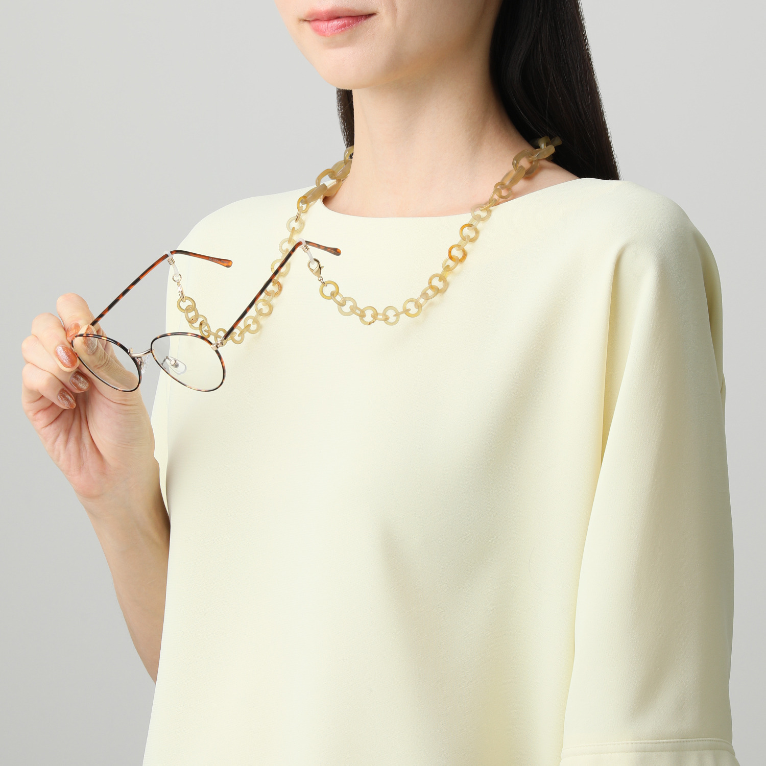 グレイスモア 飴色水牛 シンプルチェーンデザイン ロングネックレス兼 グラスホルダー