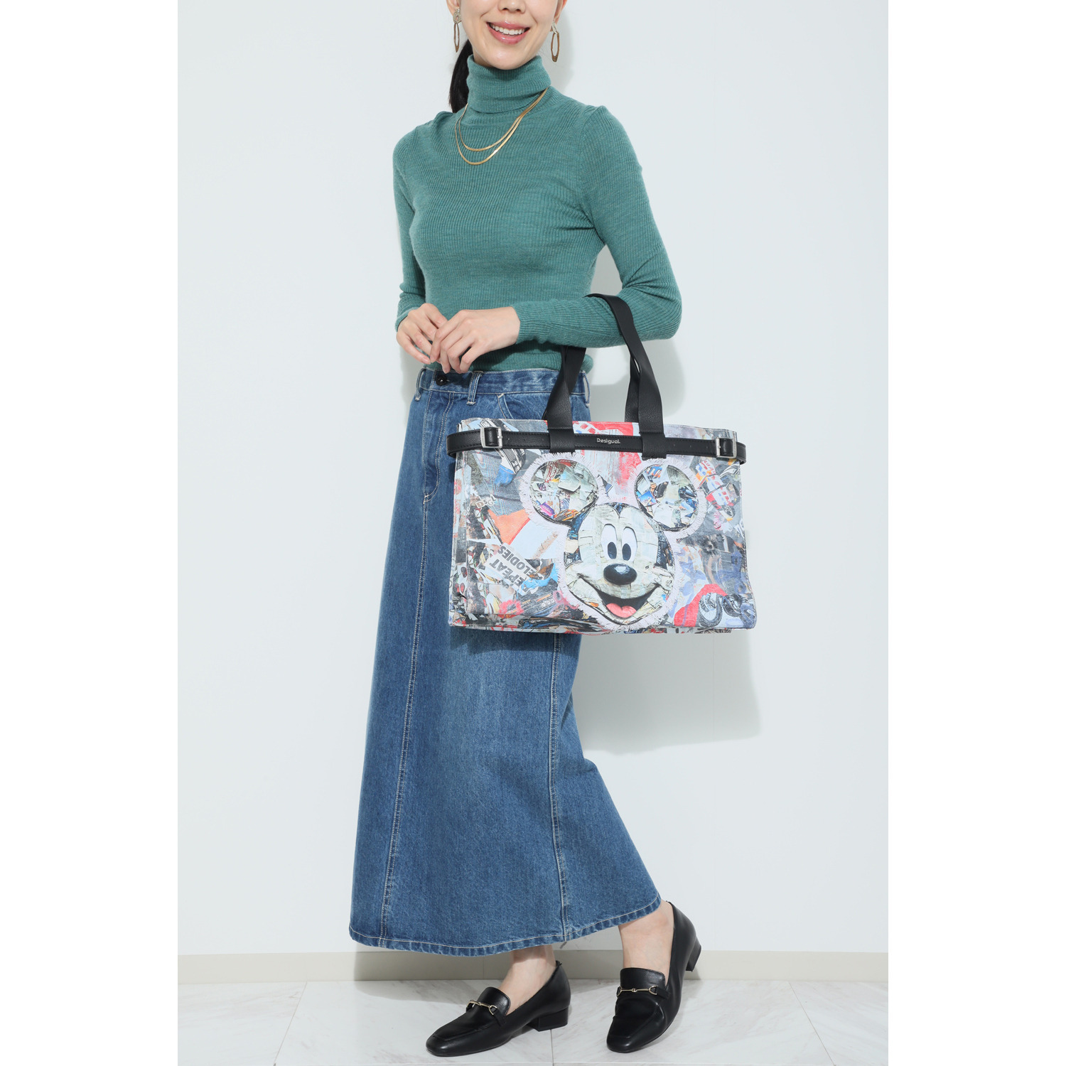 デシグアル ミッキーマウス グラフィック風プリント 大容量ビッグトートバッグ