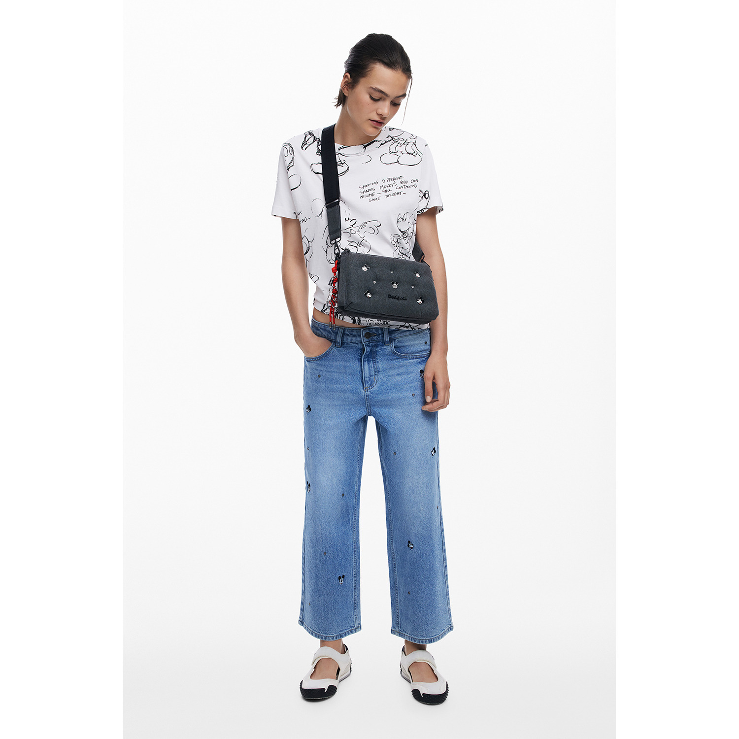 デシグアル ミッキーマウス スタッズアクセント デニムショルダーバッグ