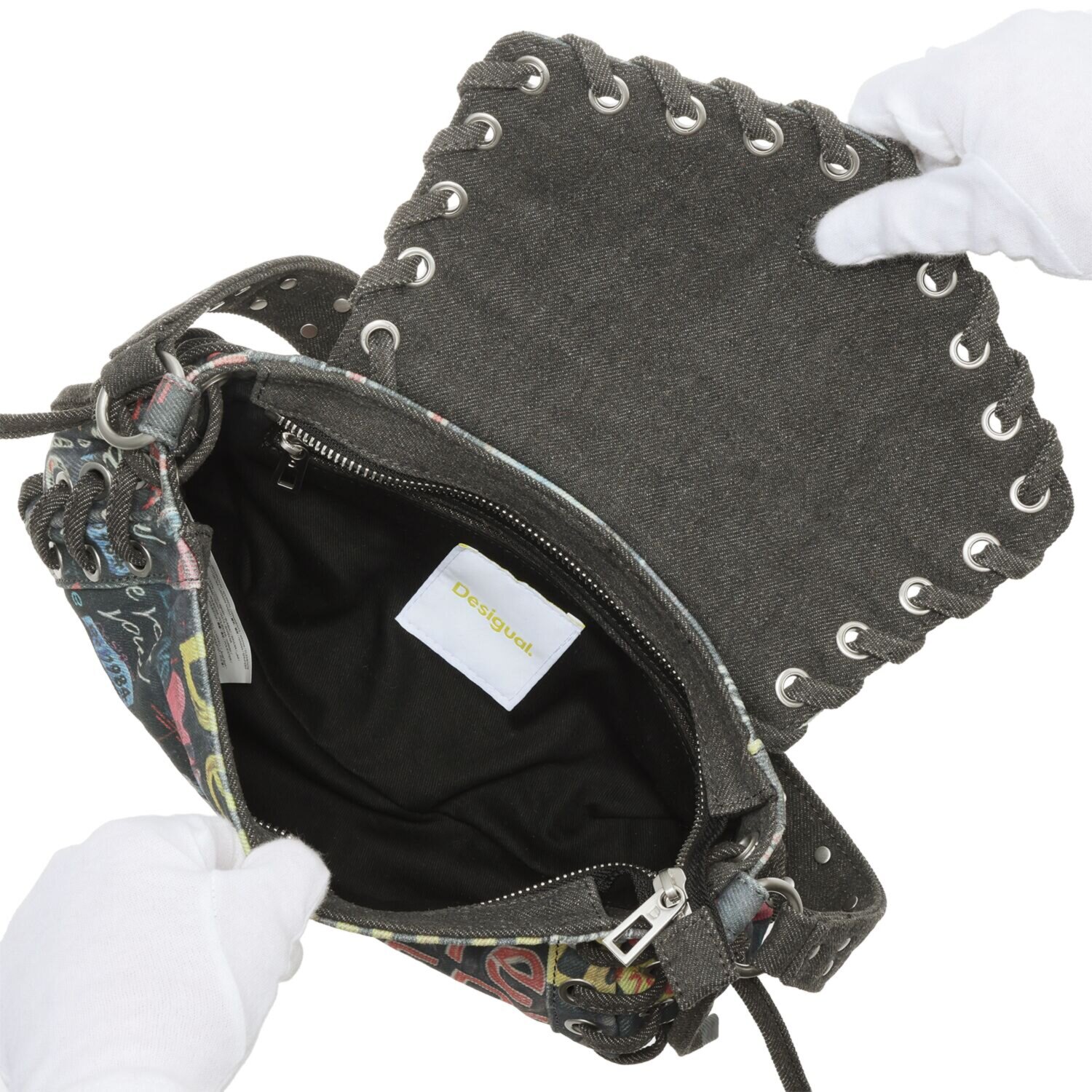 デシグアル デニム風 キャットペイント ショルダーバッグ