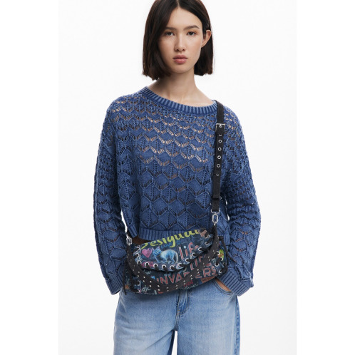 デシグアル　デニム風　キャットペイント　ショルダーバッグ