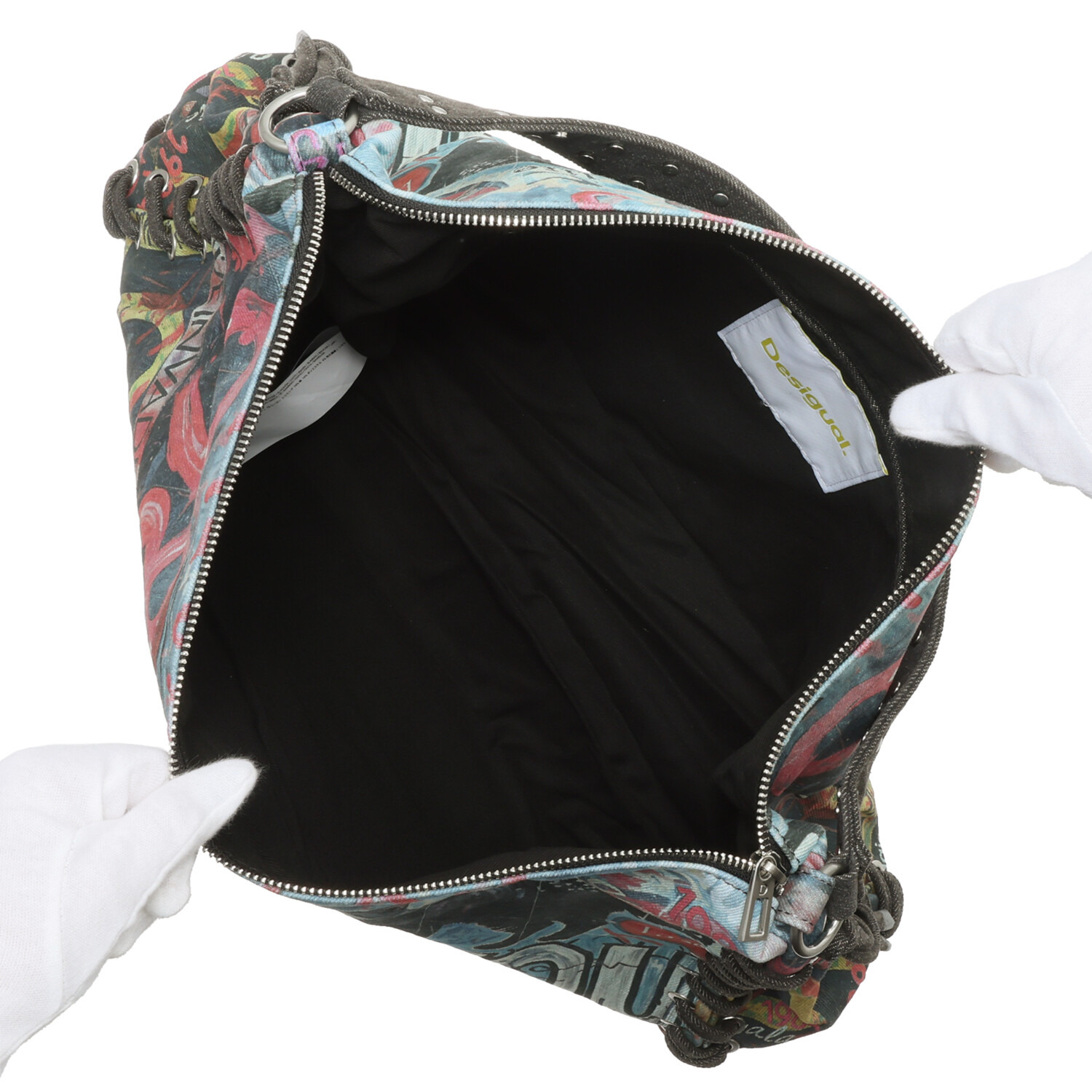 デシグアル デニム風 キャットペイント ワンショルダーバッグ