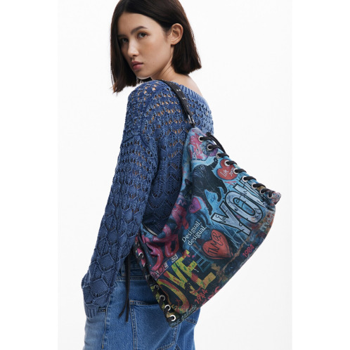 デシグアル　デニム風　キャットペイント　ワンショルダーバッグ