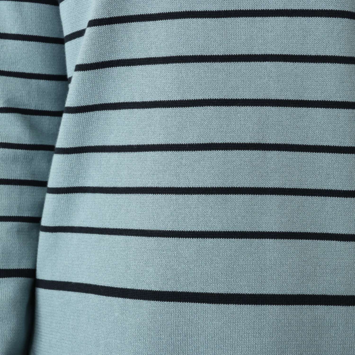 スピンブルー ギザ超長綿ブレンド 糸起毛 パネルボーダー 襟付　シャツテイル ニットプルオーバー