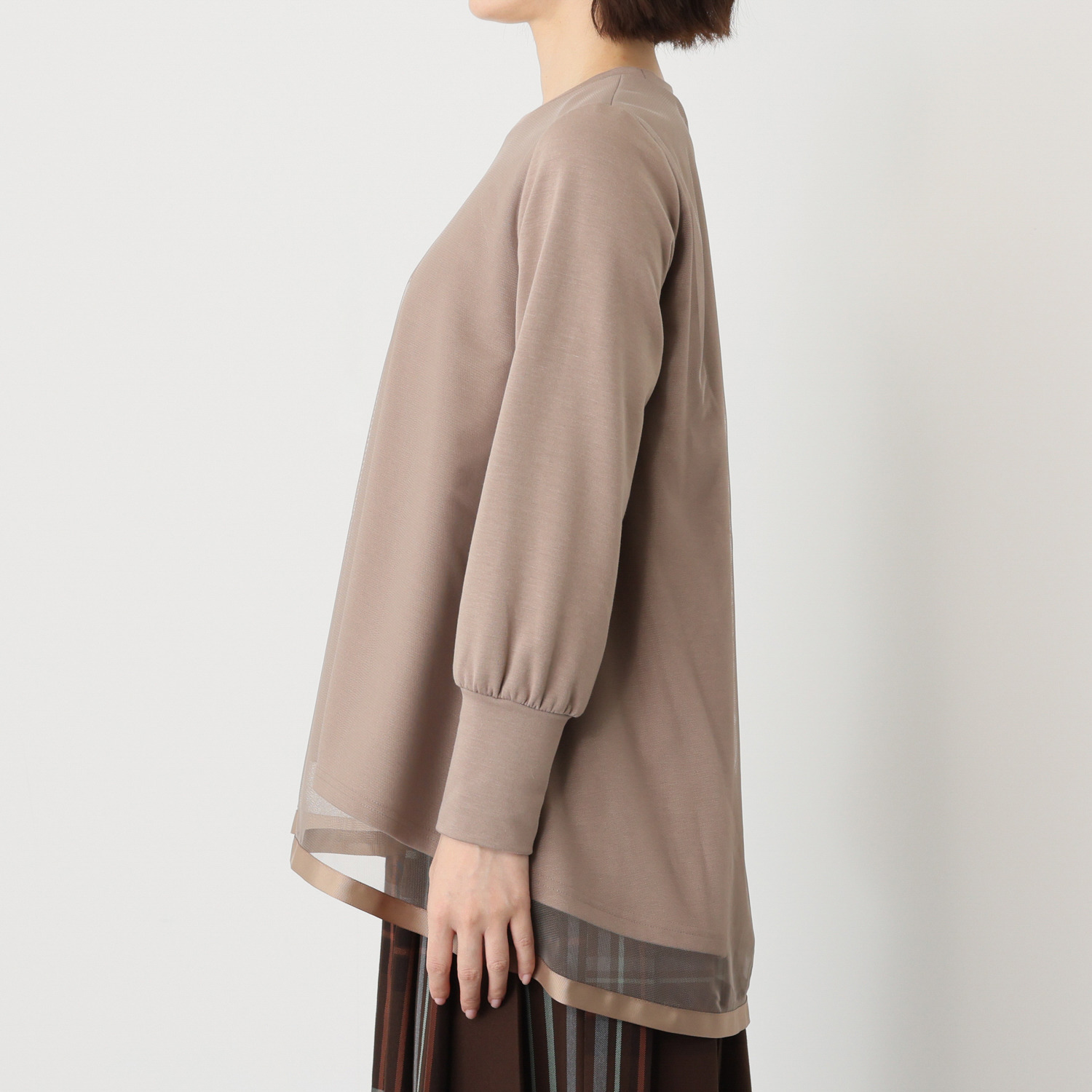 イシカワラボ★ヒトミ 裏起毛ソフトジャージー チュールレイヤード フレアーデザイン チュニックプルオーバー