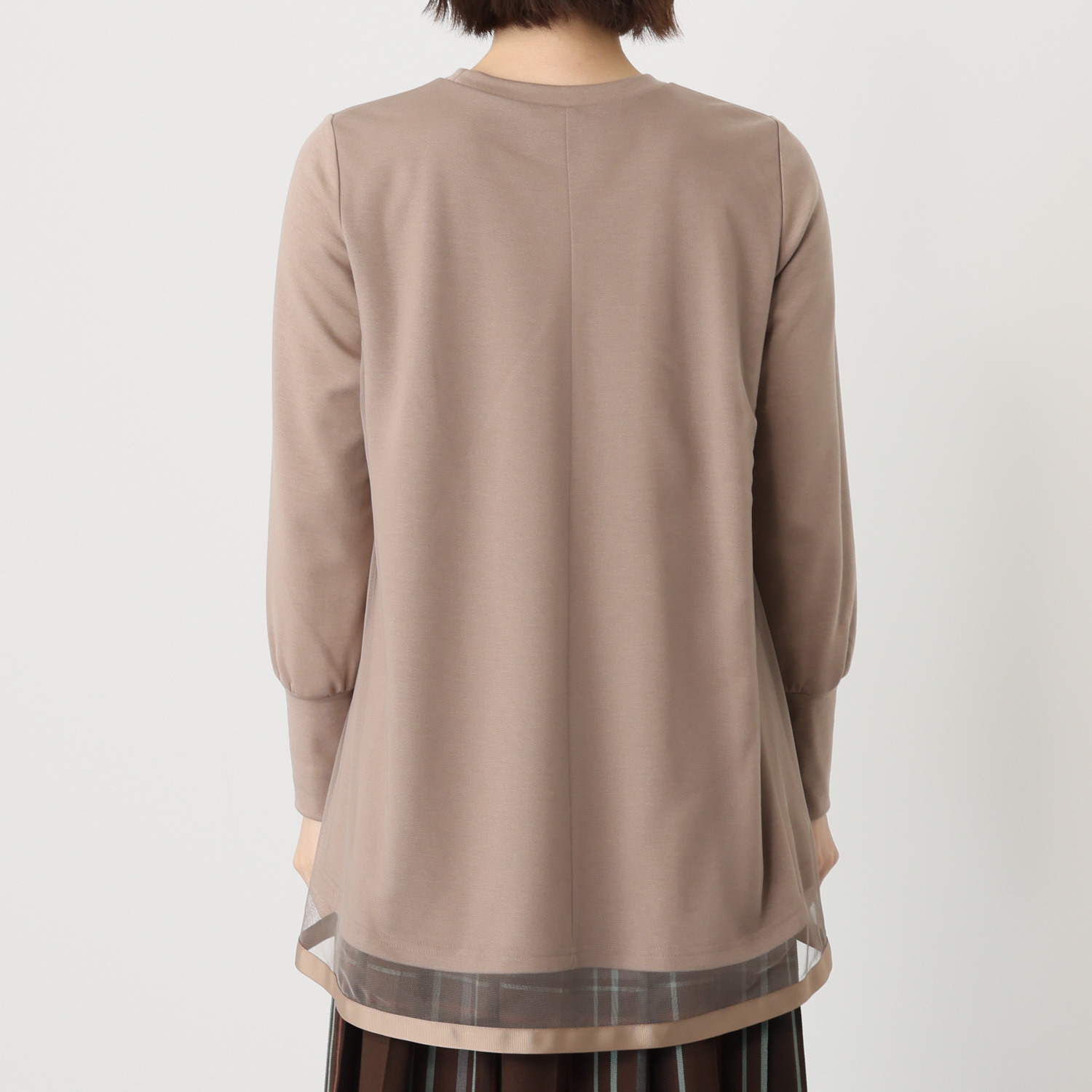 イシカワラボ★ヒトミ 裏起毛ソフトジャージー チュールレイヤード フレアーデザイン チュニックプルオーバー