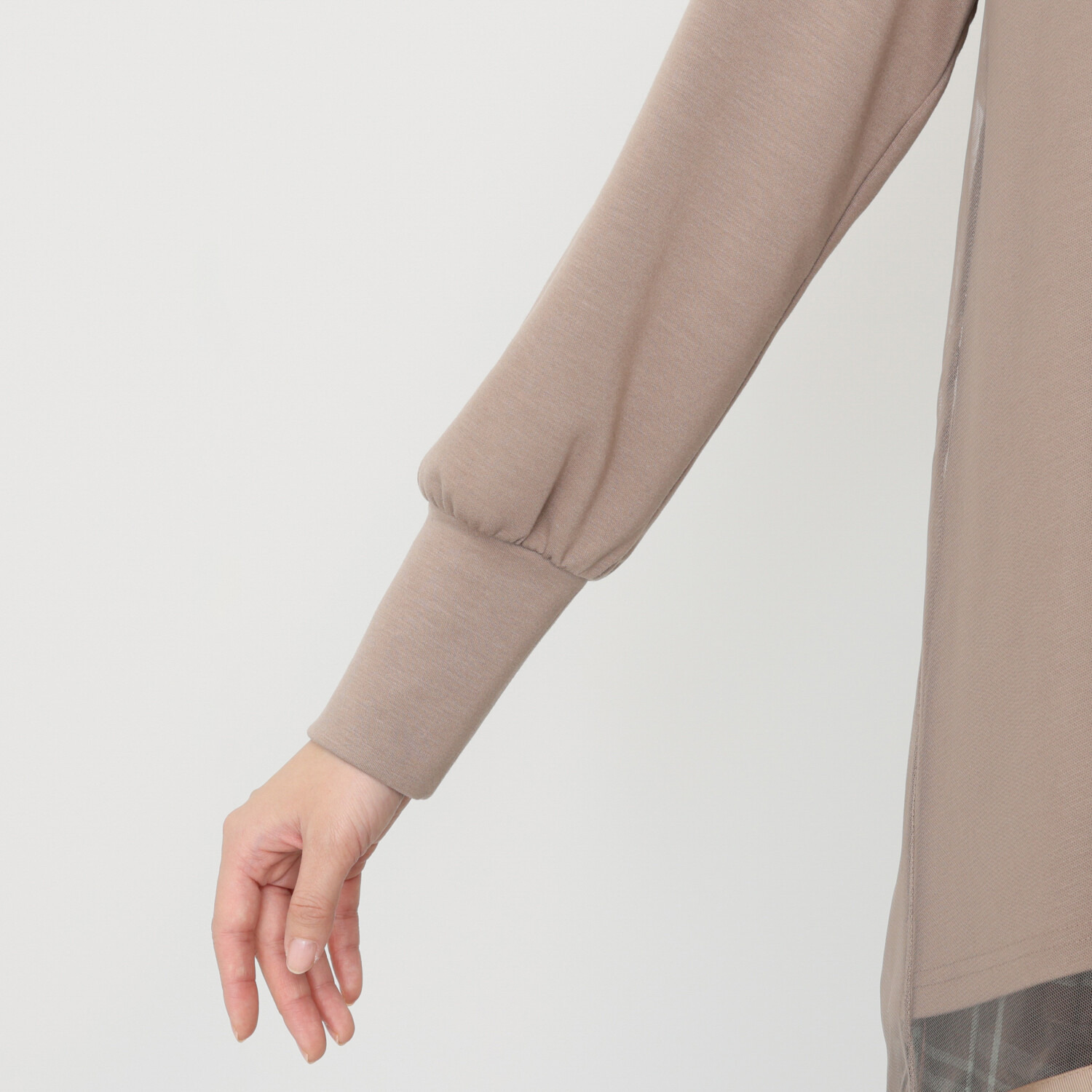 イシカワラボ★ヒトミ 裏起毛ソフトジャージー チュールレイヤード フレアーデザイン チュニックプルオーバー