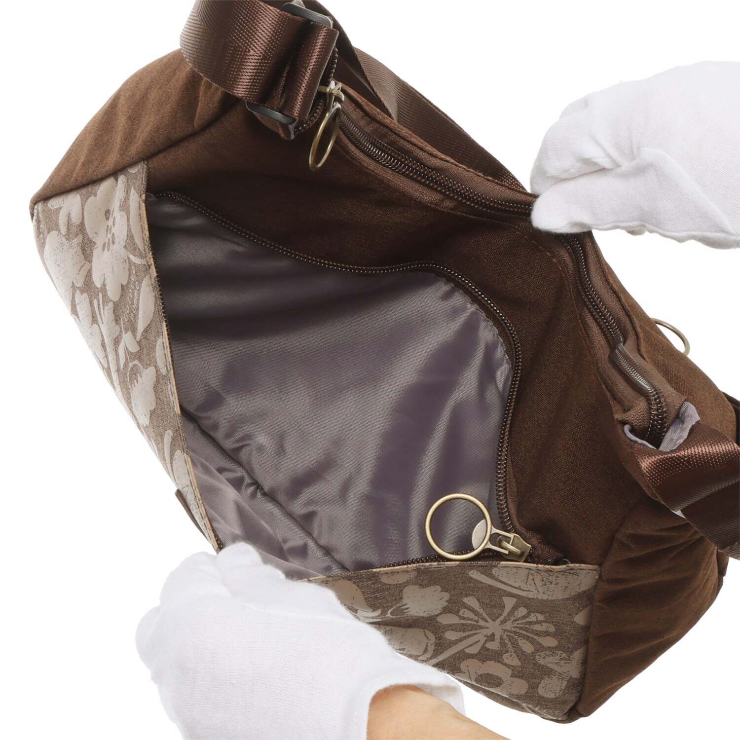 ダジュール ネコ＆花プリント ショルダーバッグ