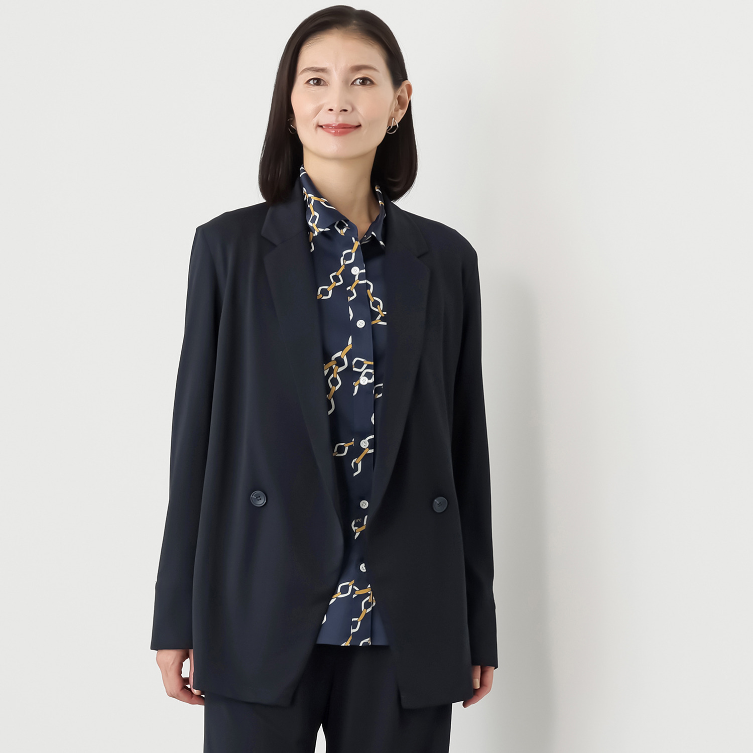 ヴィアッジャーレ ドレープジャージー ダブルフロント ライトテーラード ジャケット