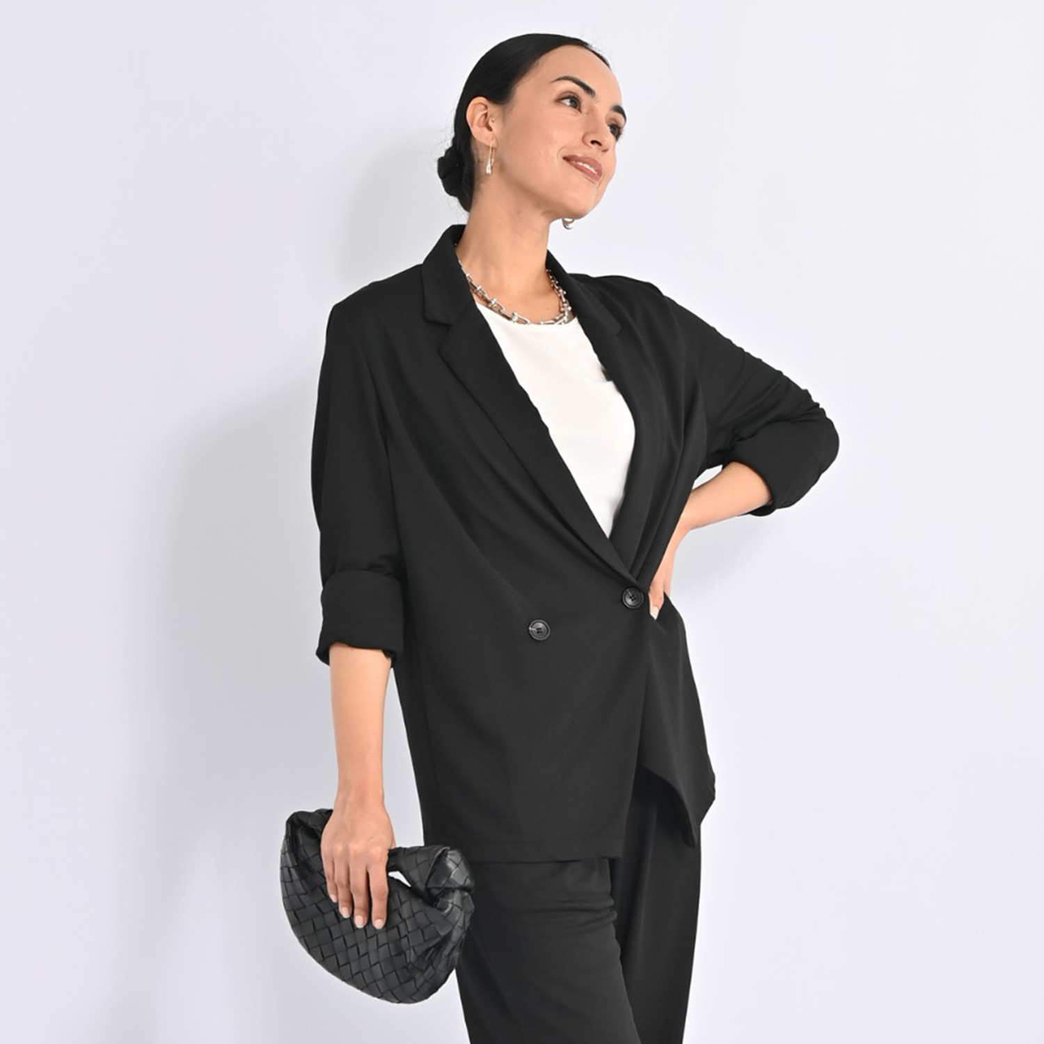 ヴィアッジャーレ ドレープジャージー ダブルフロント ライトテーラード ジャケット