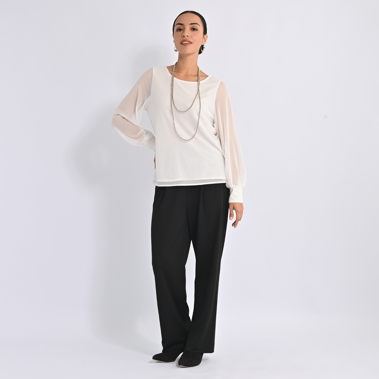 ヴィアッジャーレ チュールレイヤード ふんわりスリーブ プルオーバー