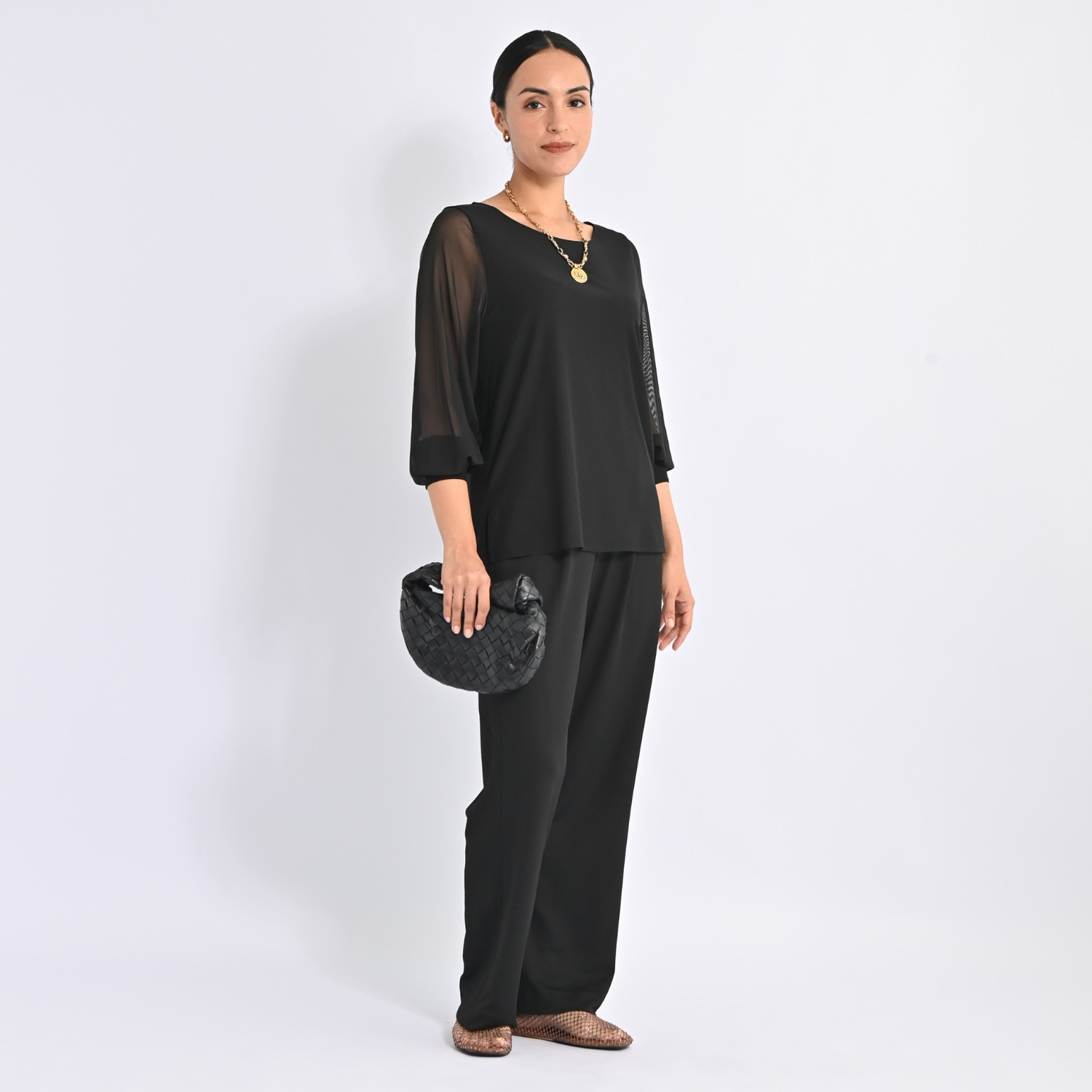 ヴィアッジャーレ チュールレイヤード ふんわりスリーブ プルオーバー