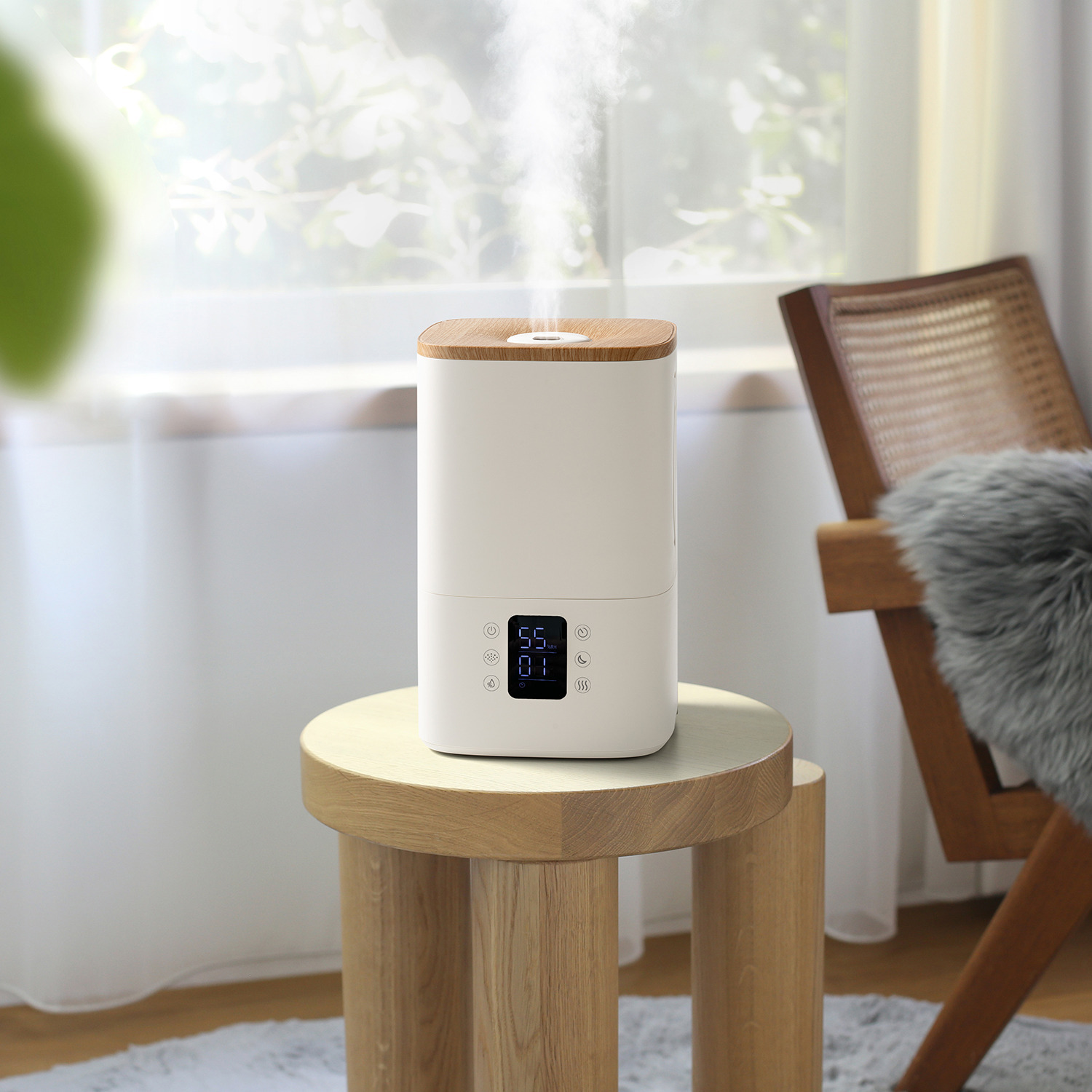スリーアップ 上部給水式でラクラク給水 小型なのにパワフル加湿！ ディスプレイ付 ハイブリッド加湿器 ウッドモイスト ＨＢ−Ｔ２５８５