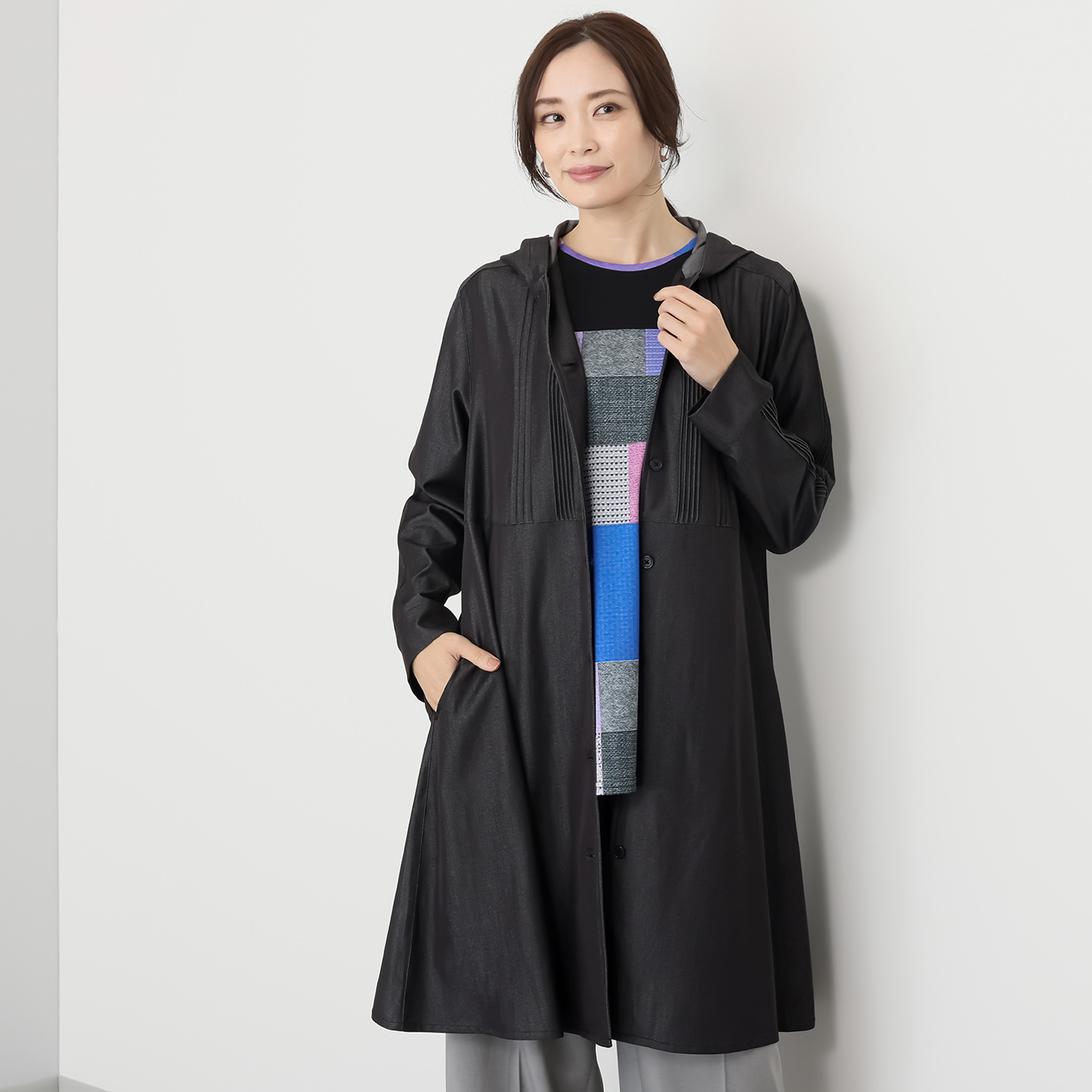 ダジュール デニム調 フードデザインコート