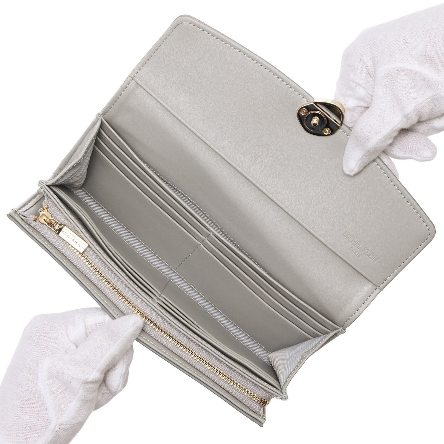 ミッシェル　クラン はっ水 牛革シュリンク型押し ストーンデザインホック式 長財布