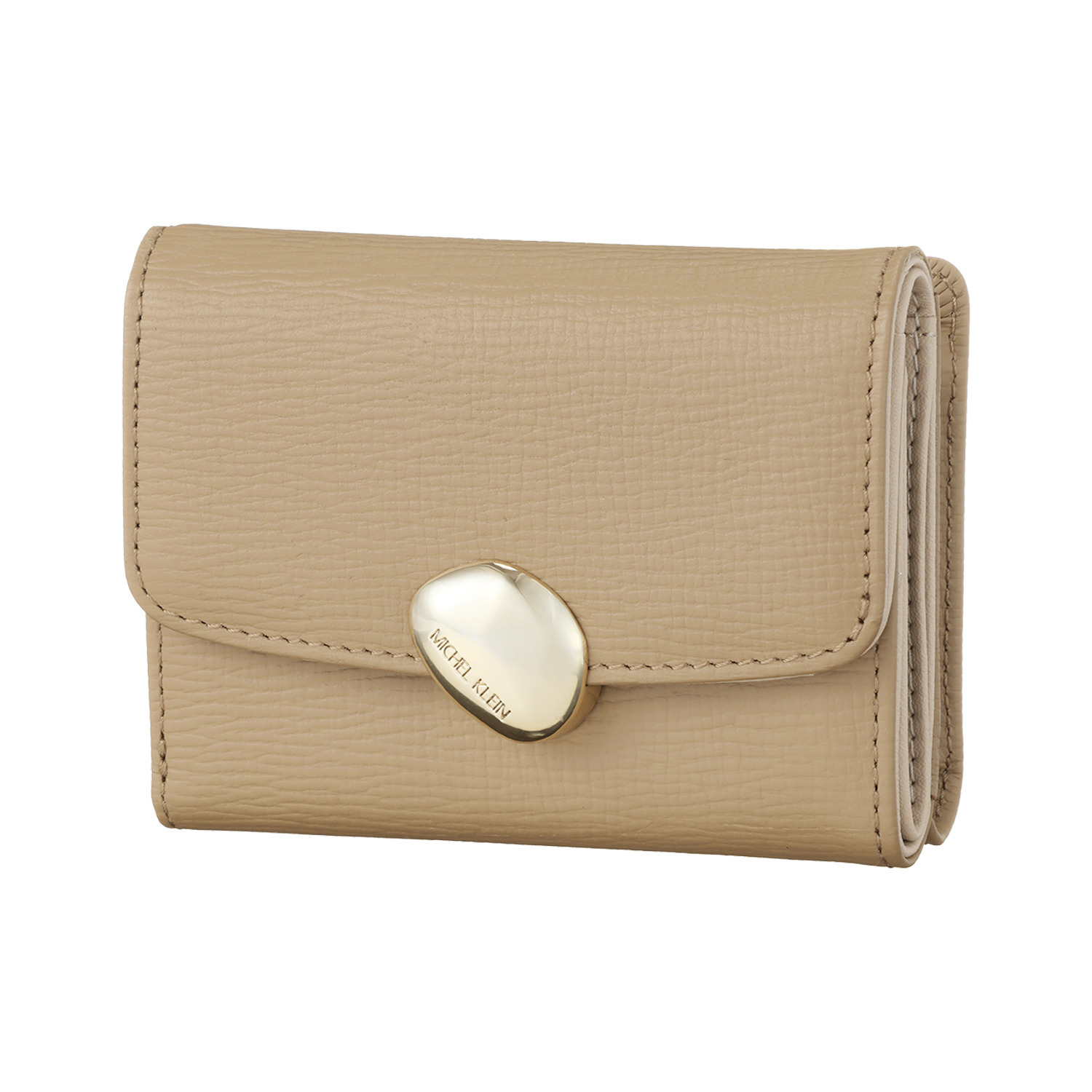 ミッシェル　クラン はっ水 牛革シュリンク型押し ストーンデザインホック式 二つ折り財布