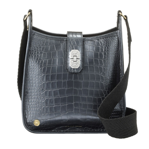 エーディーエムジェイ　牛革クロコダイル型押し　アールデコモティーフ　クロスボディバッグ