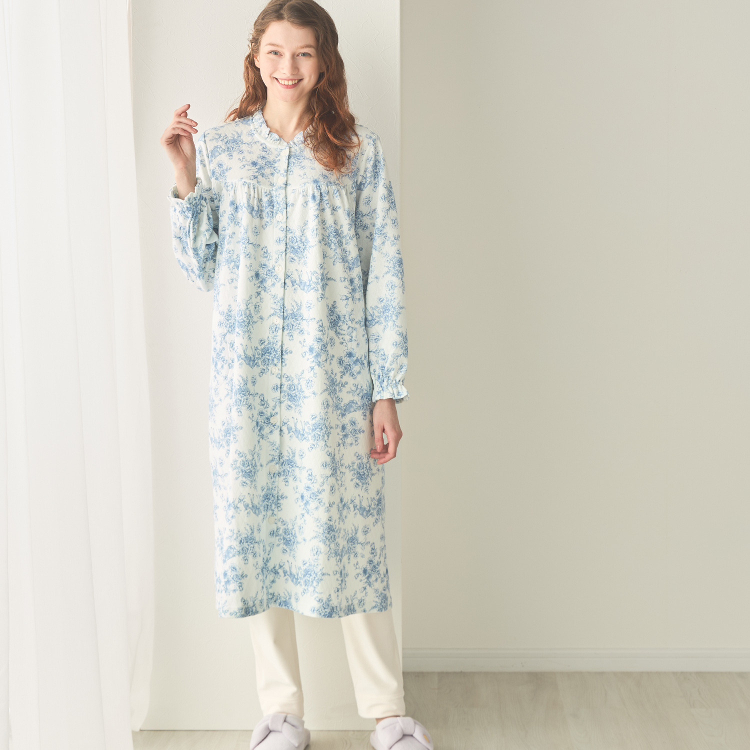 ナルエー 綿混・中綿入り接結 バンビガーデン フリルワンピース