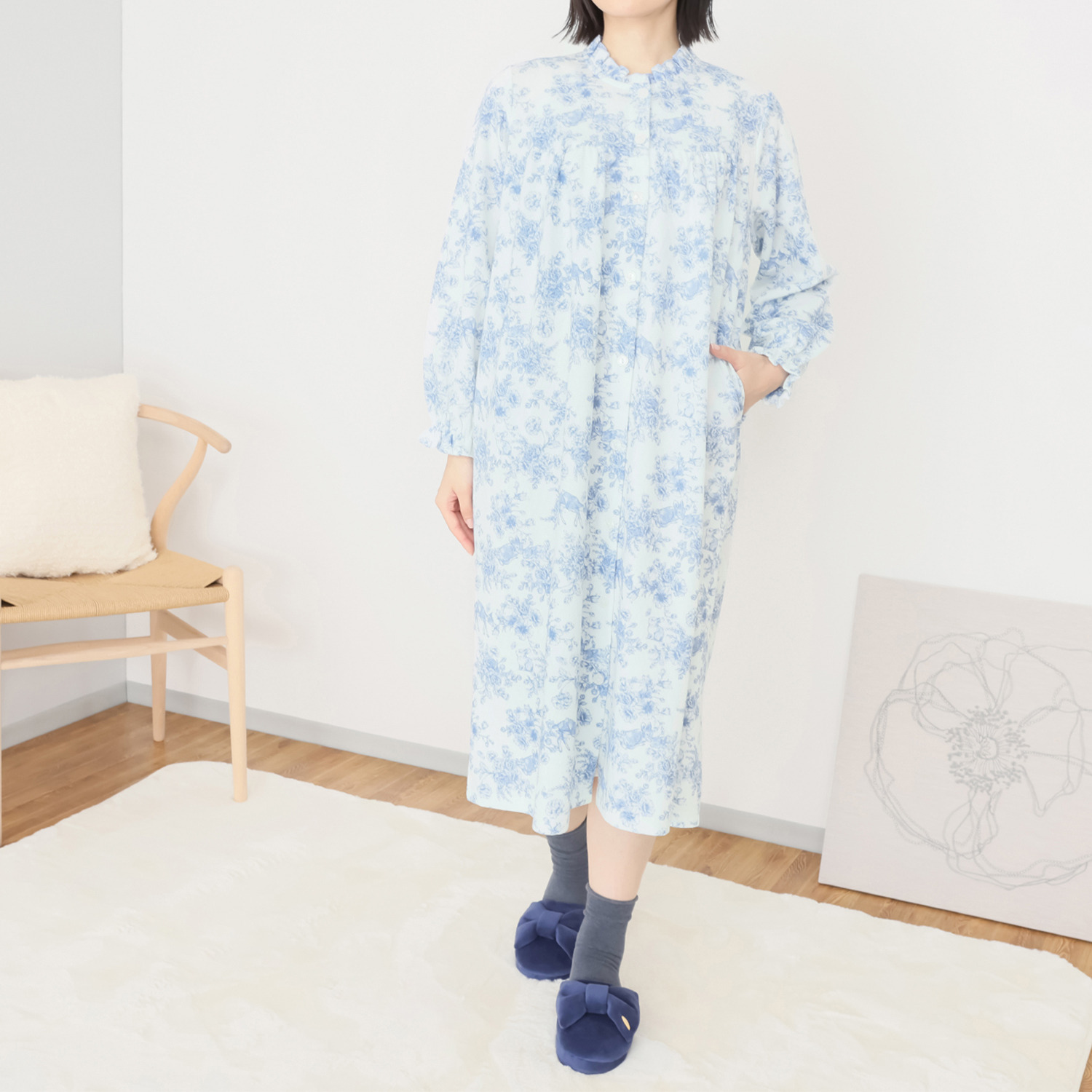 ナルエー 綿混・中綿入り接結 バンビガーデン フリルワンピース