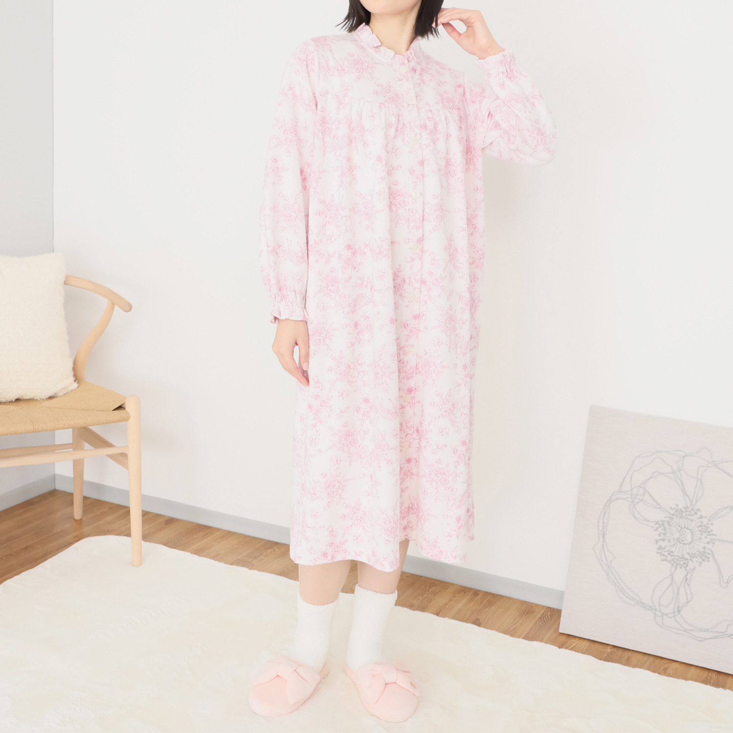 ナルエー 綿混・中綿入り接結 バンビガーデン フリルワンピース