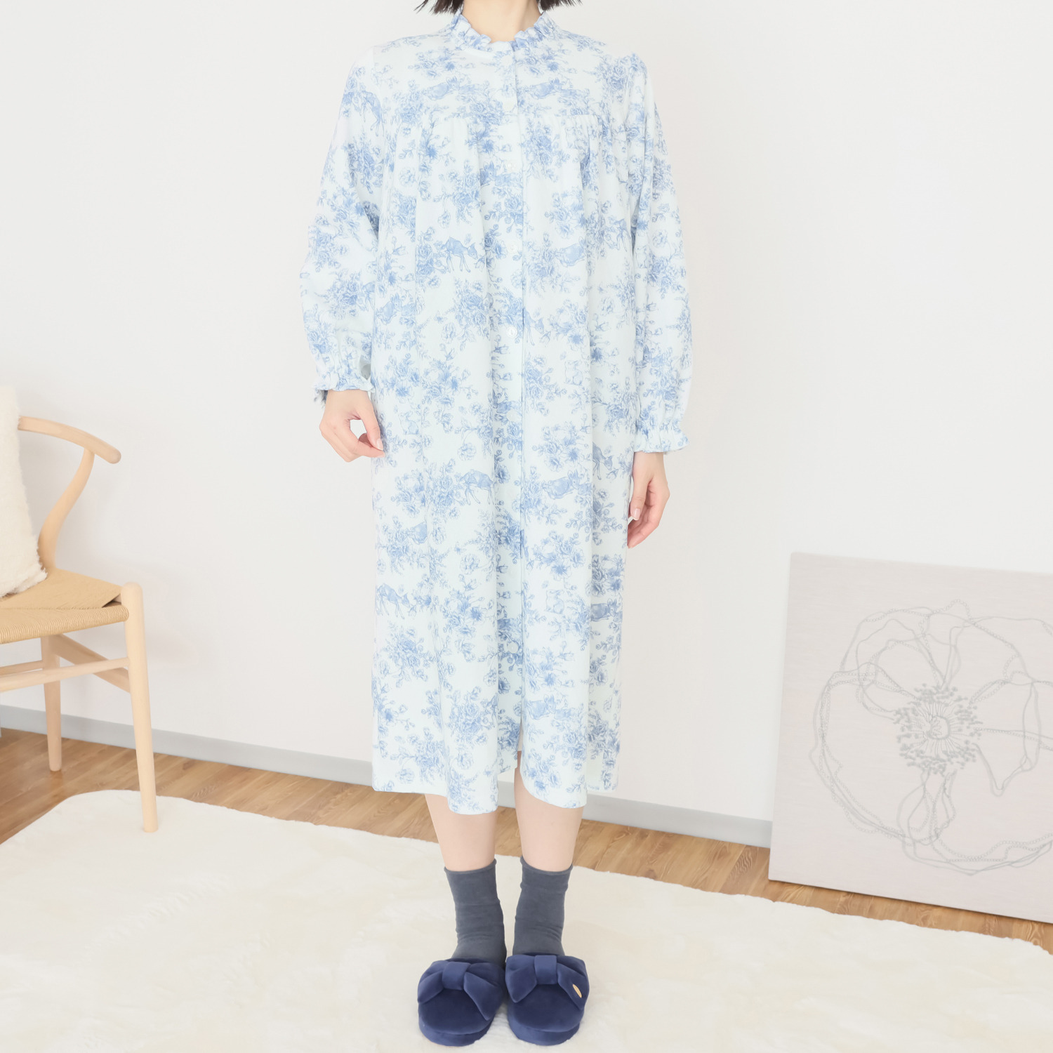 ナルエー 綿混・中綿入り接結 バンビガーデン フリルワンピース