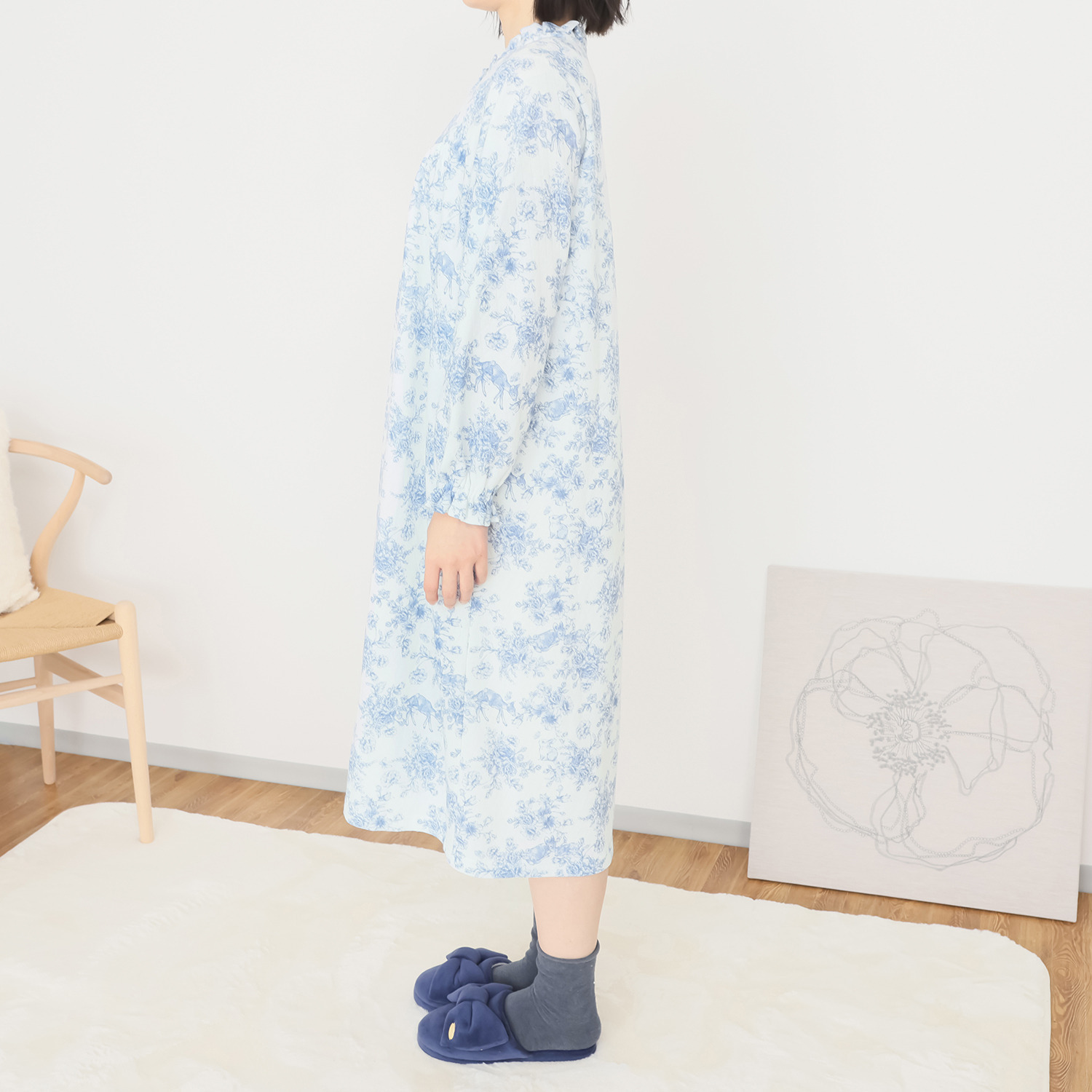 ナルエー 綿混・中綿入り接結 バンビガーデン フリルワンピース