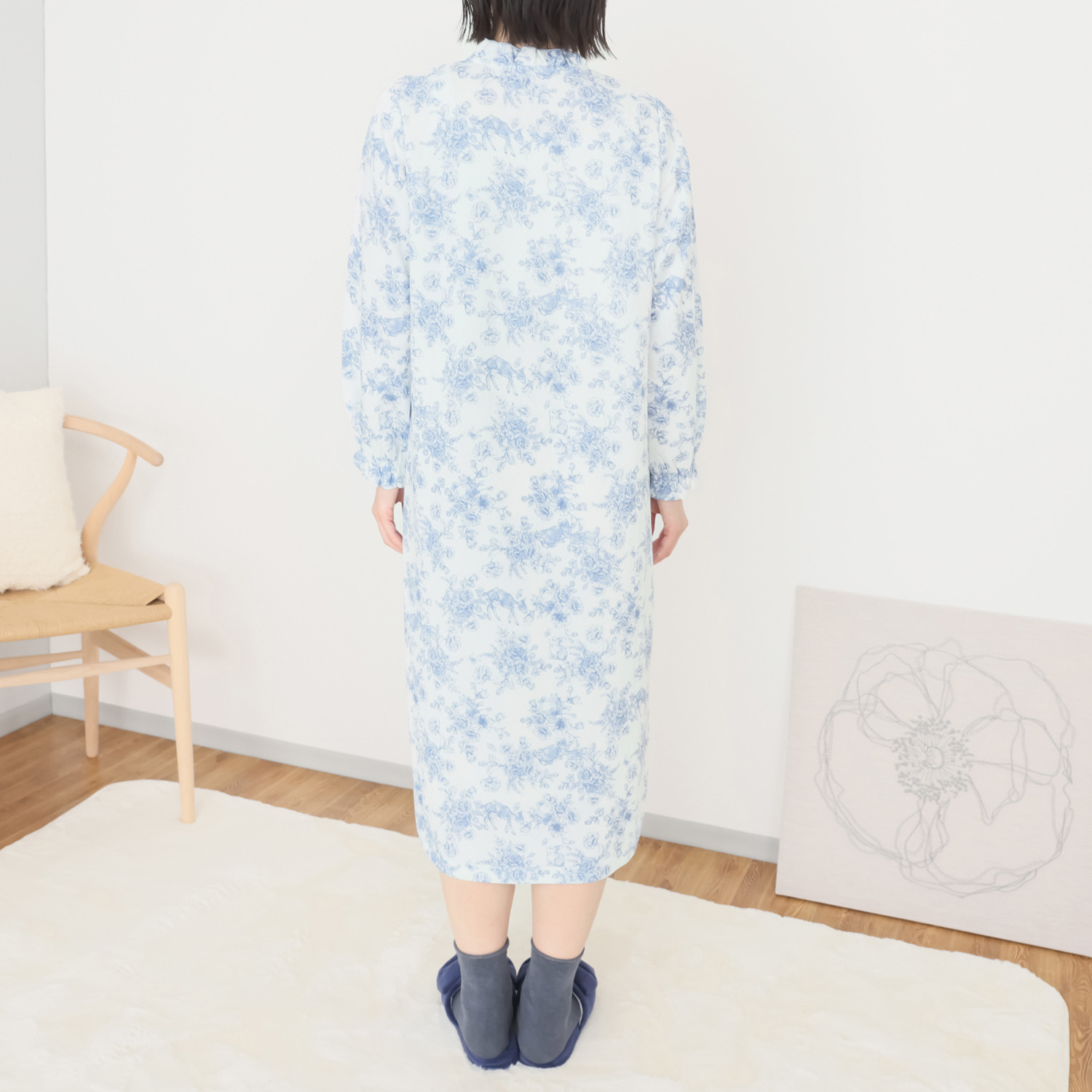 ナルエー 綿混・中綿入り接結 バンビガーデン フリルワンピース