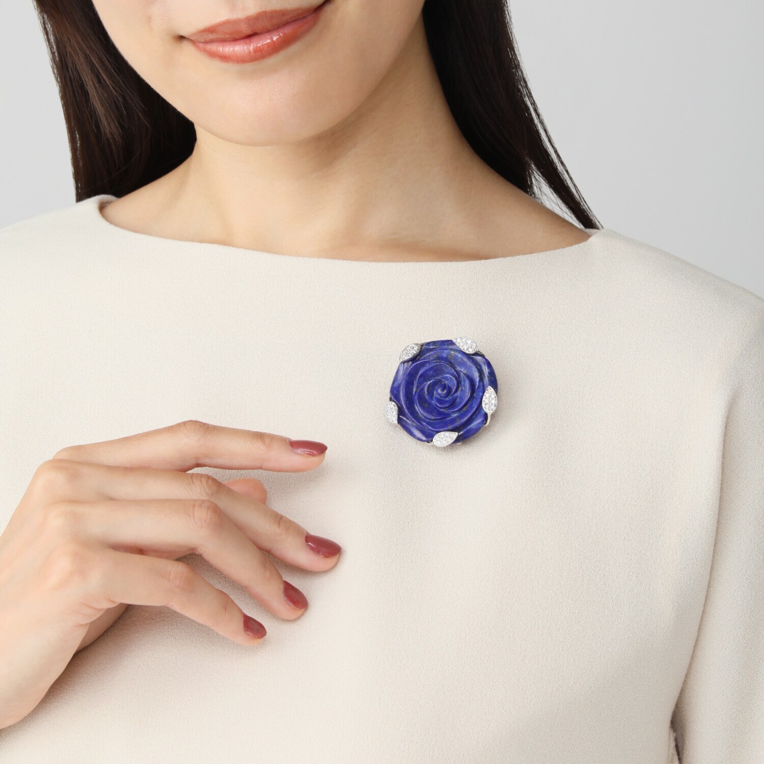 マイクローバー ラピスラズリ＆ＣＺ ローズカービング ペンダントブローチ＆ ロングネックレス