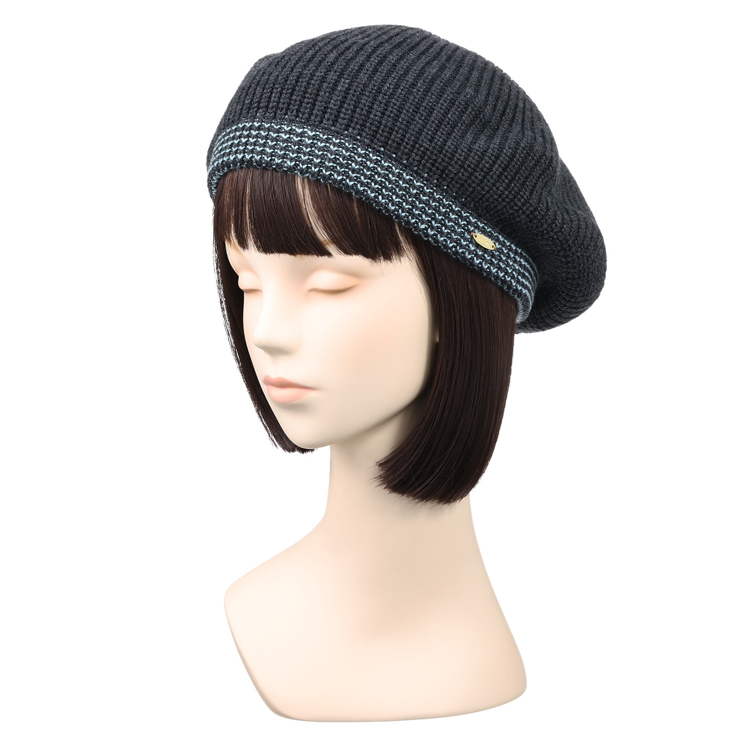 ヘ・エラ メリノウール１００％ バイカラーライン アクセント ニットベレー帽