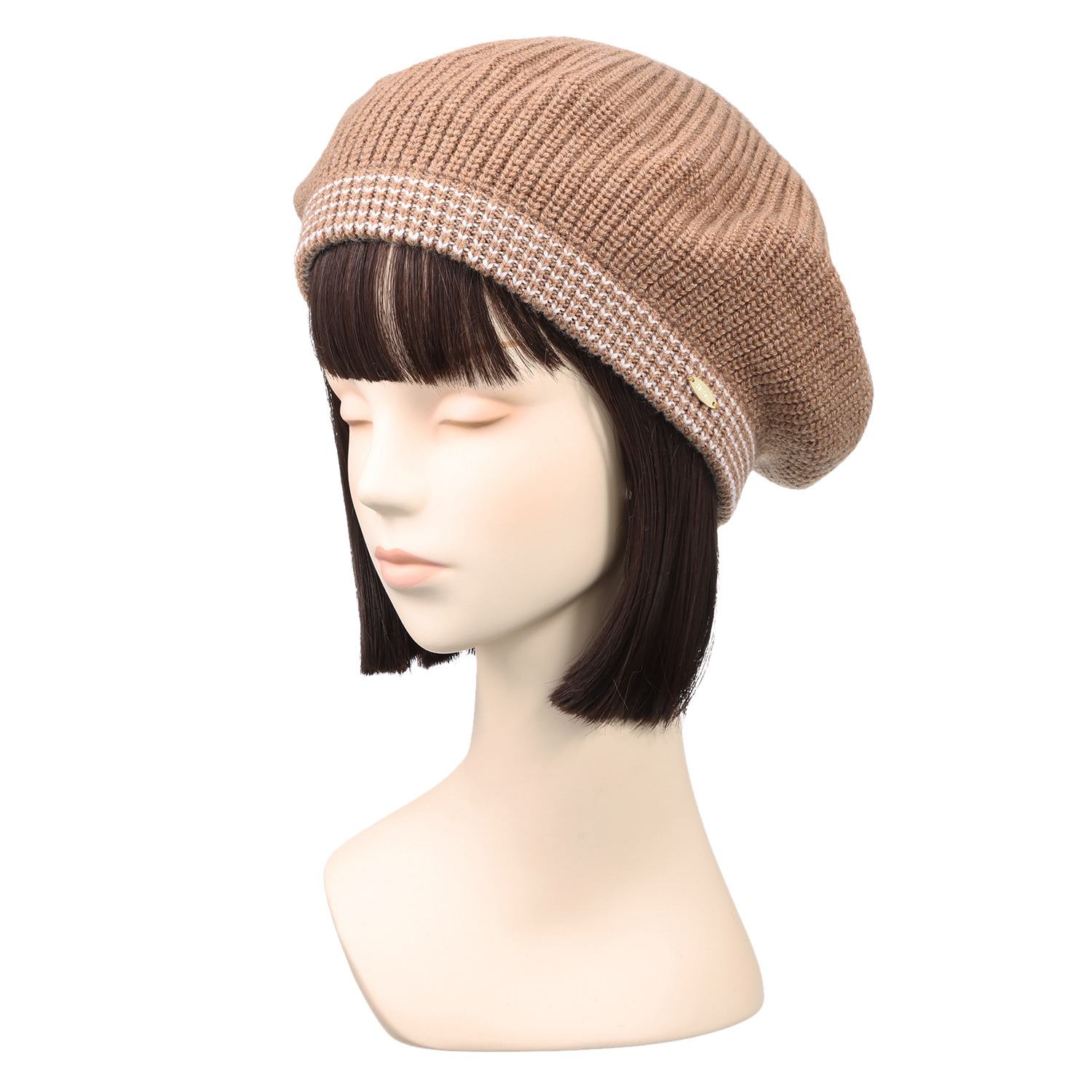 ヘ・エラ メリノウール１００％ バイカラーライン アクセント ニットベレー帽