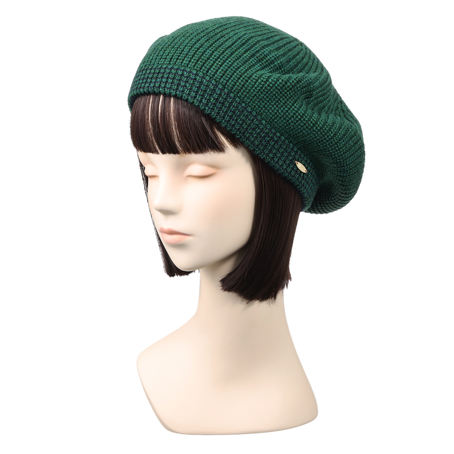 ヘ・エラ メリノウール１００％ バイカラーライン アクセント ニットベレー帽