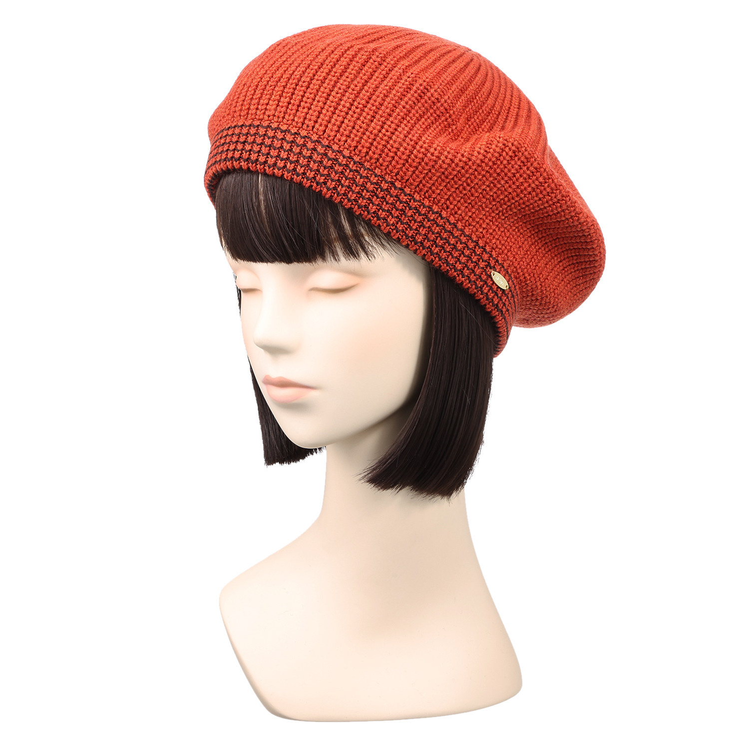 ヘ・エラ メリノウール１００％ バイカラーライン アクセント ニットベレー帽