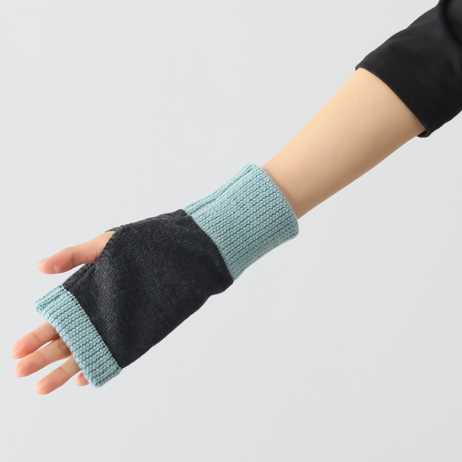 ヘ・エラ メリノウール１００％ バイカラーアクセント フィンガーレスグローブ