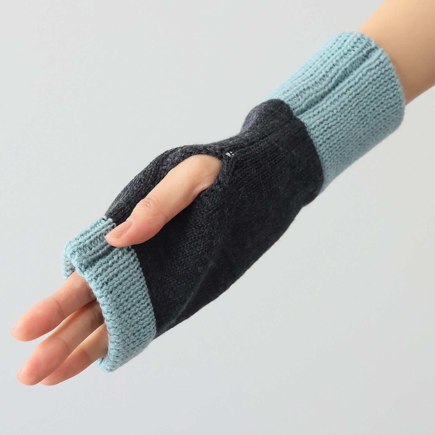 ヘ・エラ メリノウール１００％ バイカラーアクセント フィンガーレスグローブ