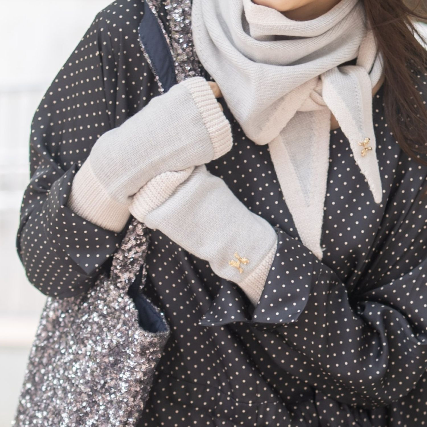 ヘ・エラ メリノウール１００％ バイカラーアクセント フィンガーレスグローブ