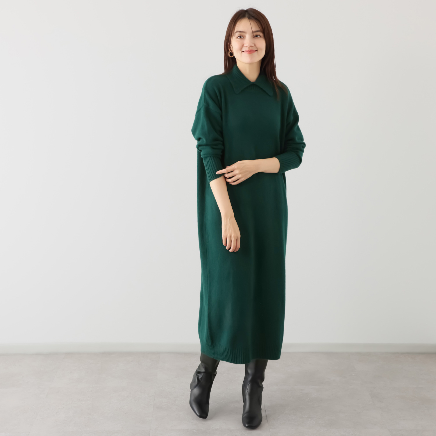 エヌエフ 自社牧場で育った ウールカシミヤ タートルネック ワンピース