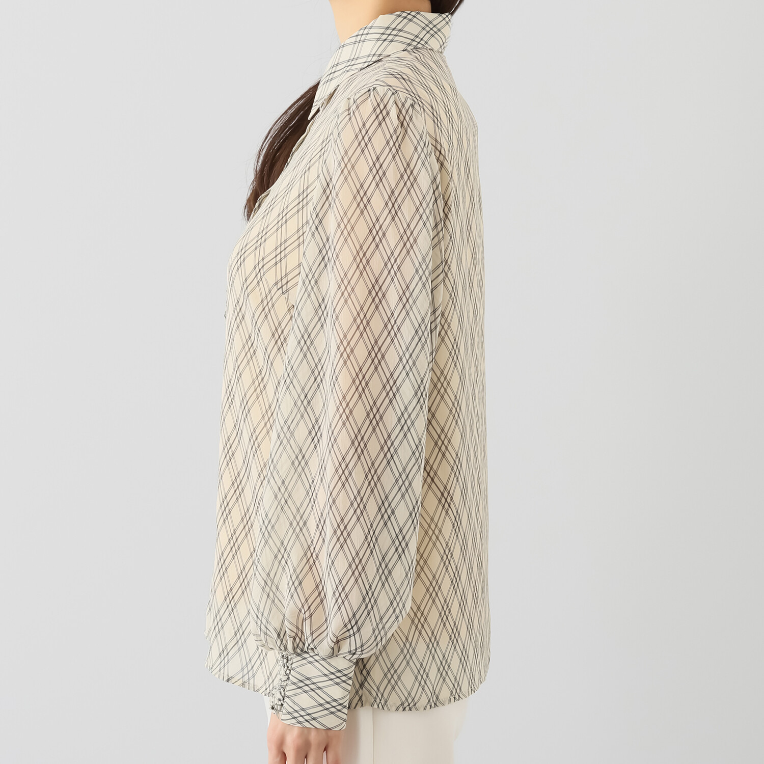 マダムヒロコ リボンアクセント チェックシアーブラウス ＜インナー付＞