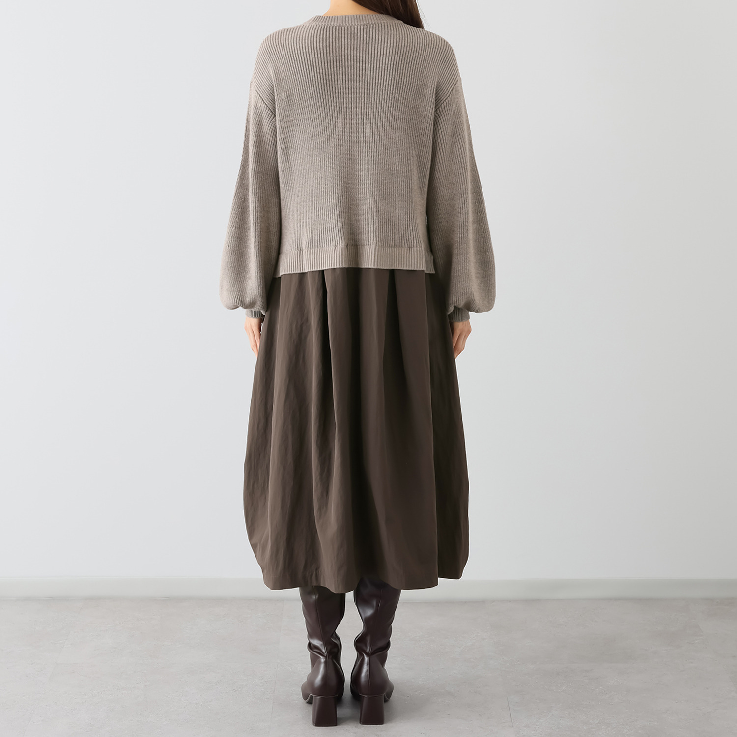 マダムヒロコ 布帛ドッキング ニットワンピース